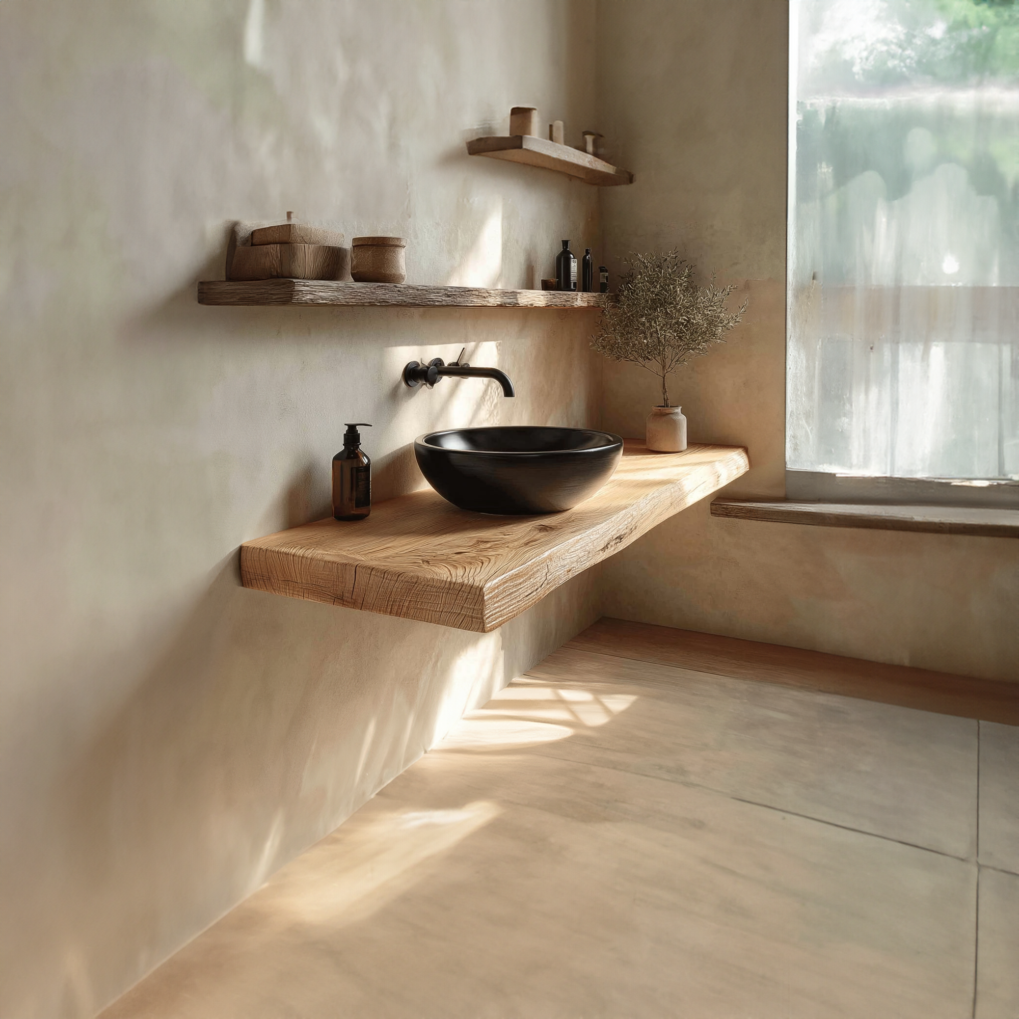 Rustic Floating Shelf Natural Edge Vanity Washroom SINLKIBRV159