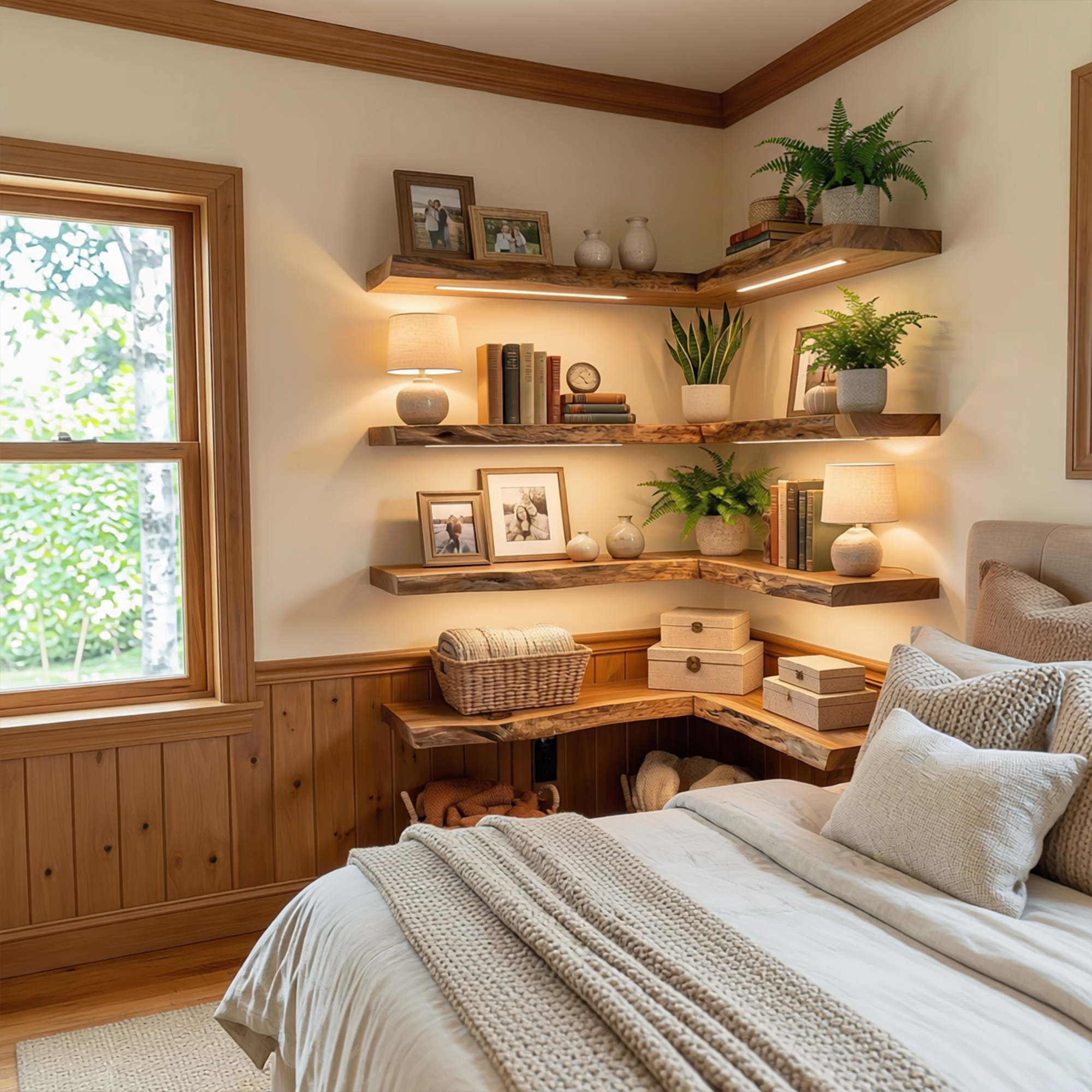 Modern Farmhouse Living Room Floating Wall Shelves Solid Wood SINLKIFL501