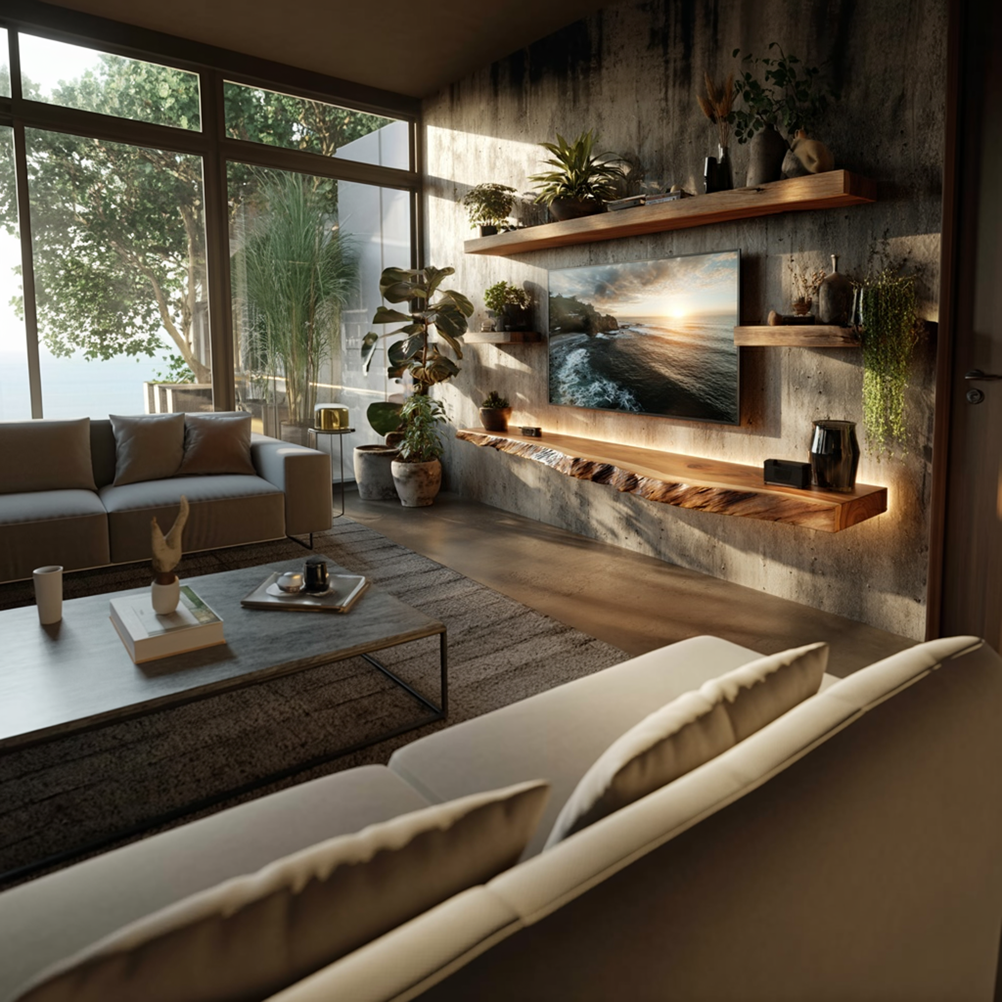 Artistic Live Edge Floating TV Shelf Solid Wood Living Room Interior Signature Furniture SINLKIFL403