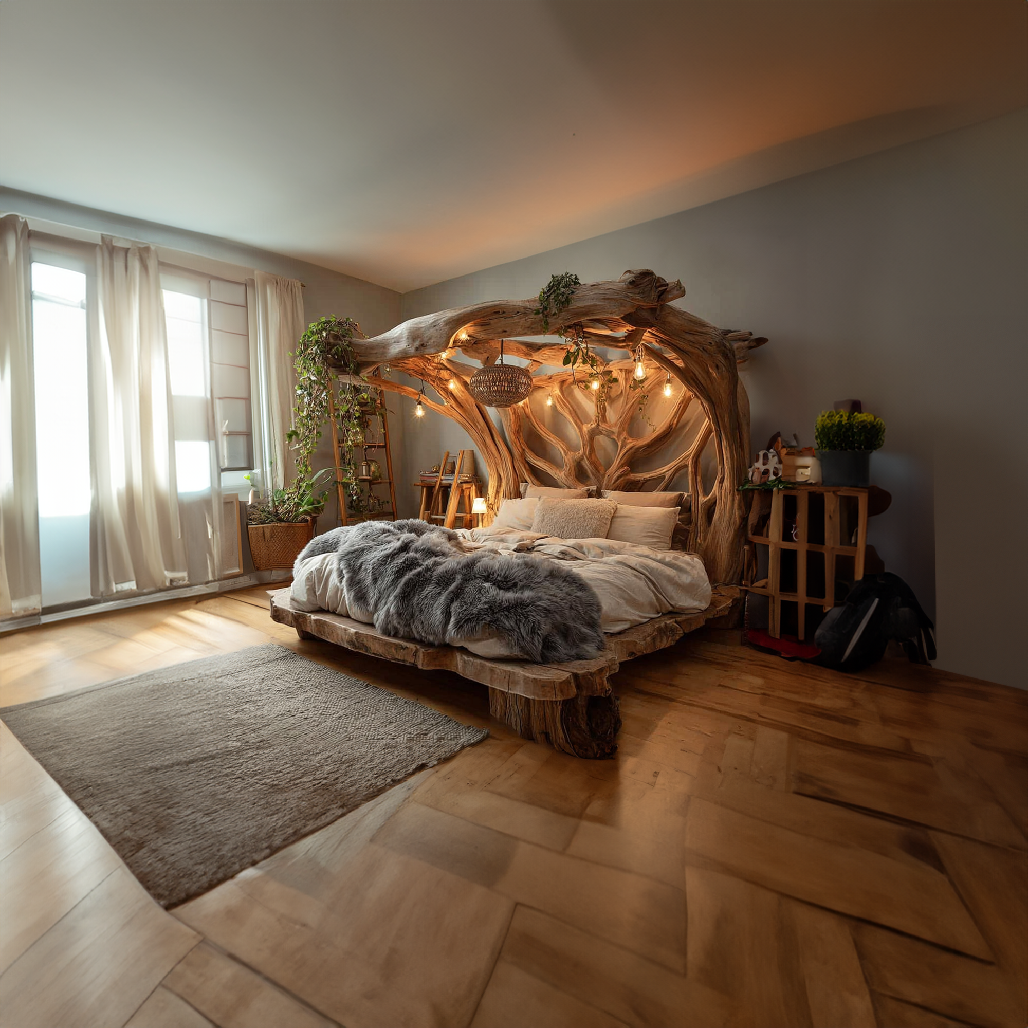 Rustic Tree Bed Modern Bedroom SINLKIWB046