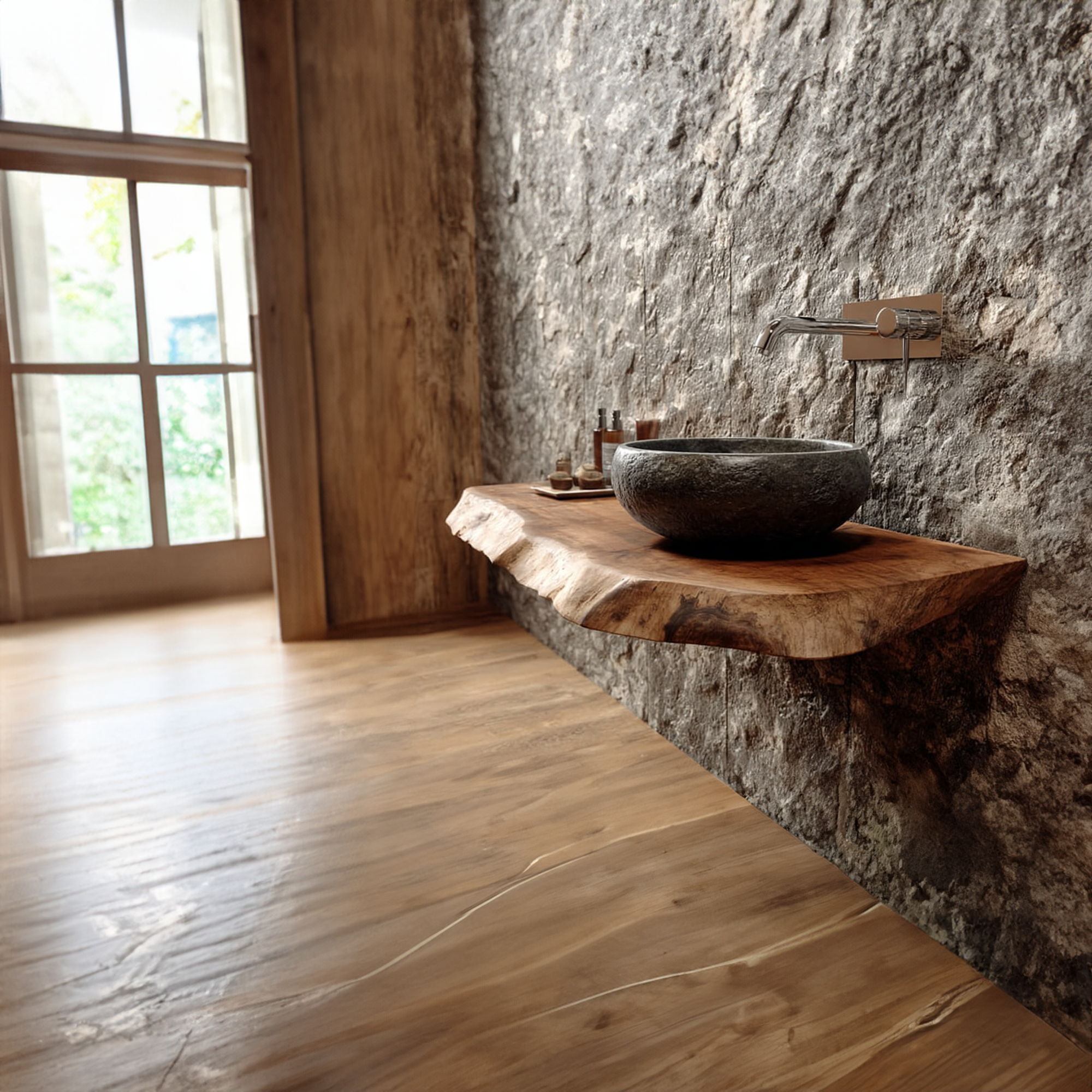 Rustic Shelf Natural Edge Vanity Powder Room SINLKIBRV172