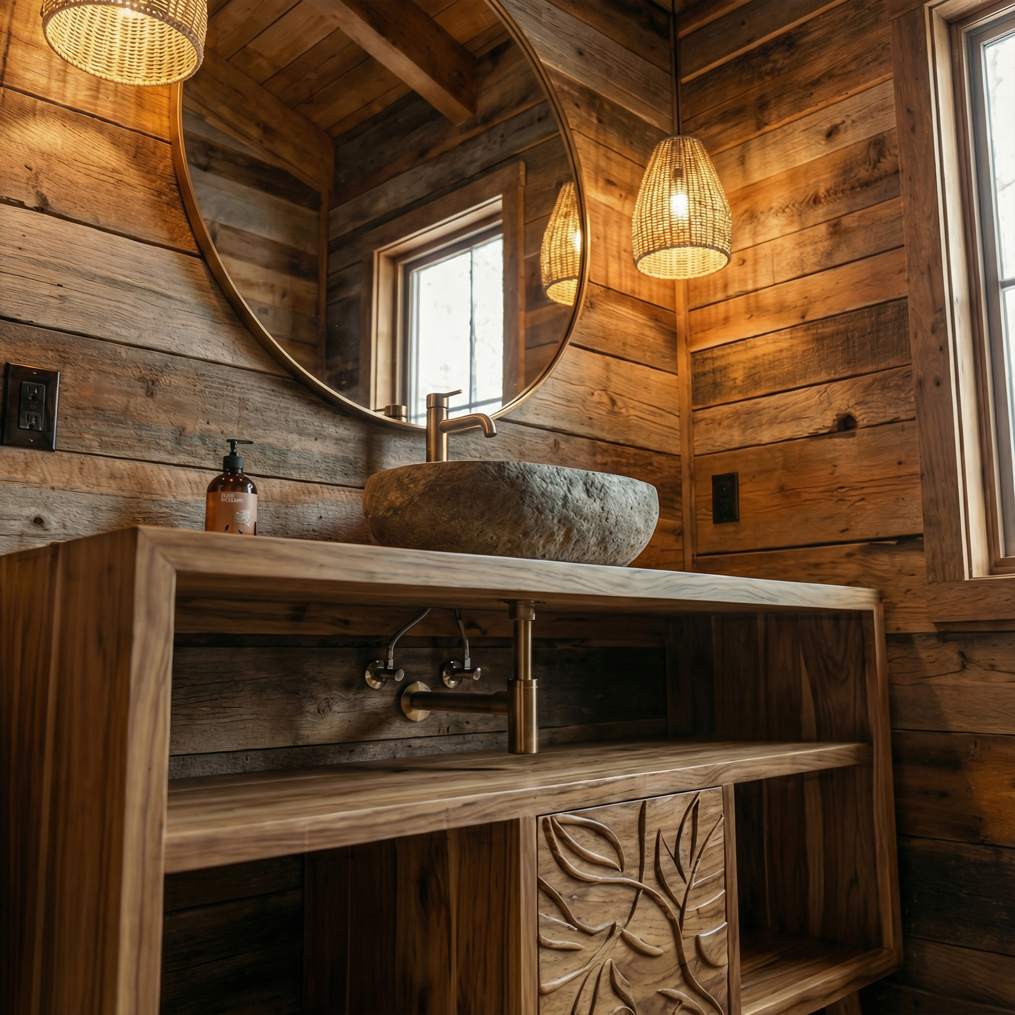 Contemporary Solid Wood Bathroom Vanity Open Niche Carved Door Cabine SINLKIBRV278