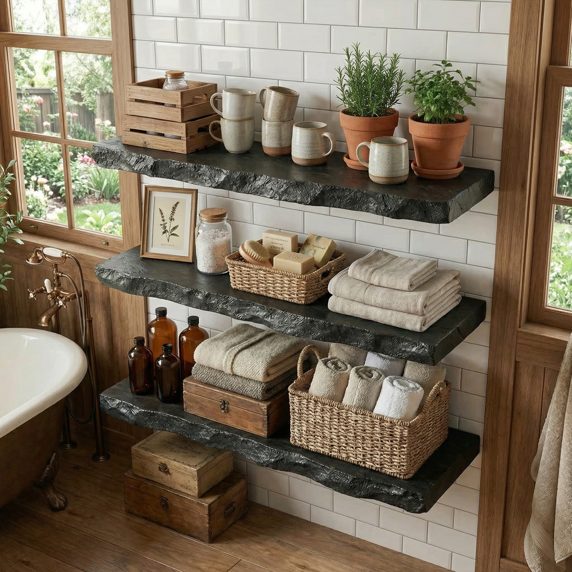 Modern Stone Look Floating Bathroom Shelves Wall Mounted Storage Rack SINLKIFL508