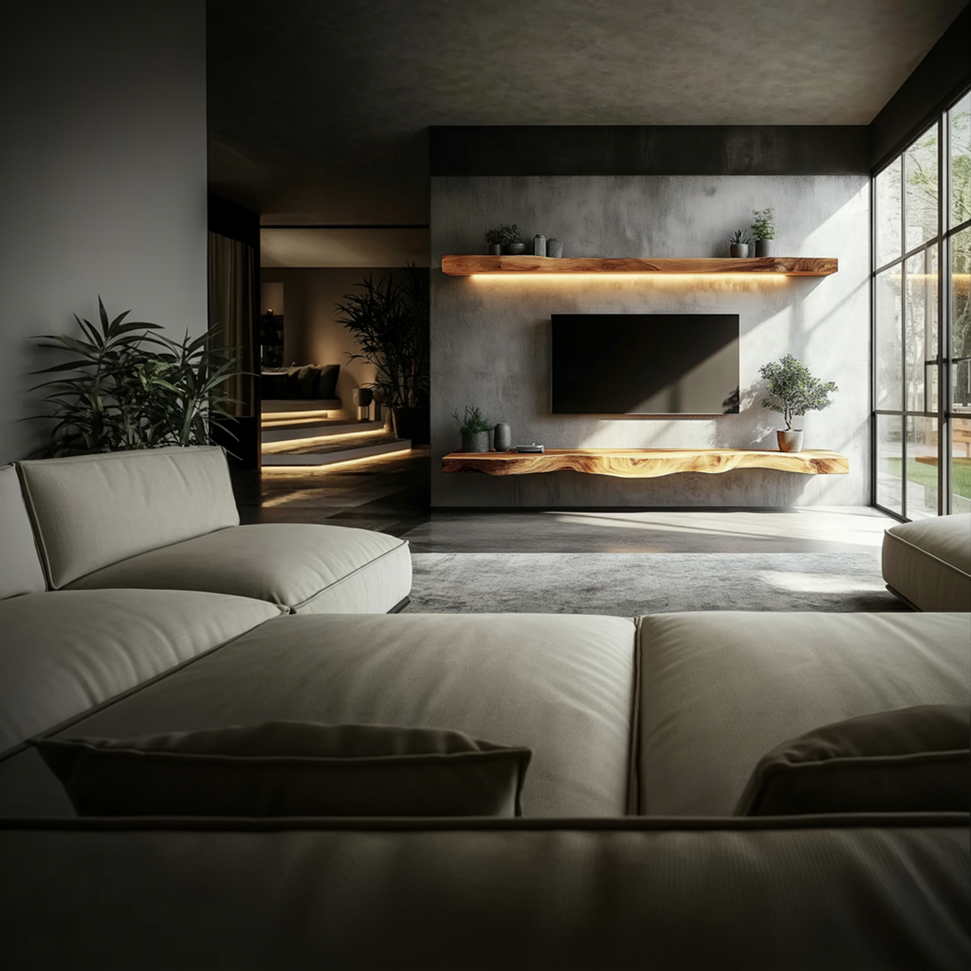 Rustic Sculptural Floating Shelf Solid Wood Living Room Interior Architectural Furniture SINLKIFL409