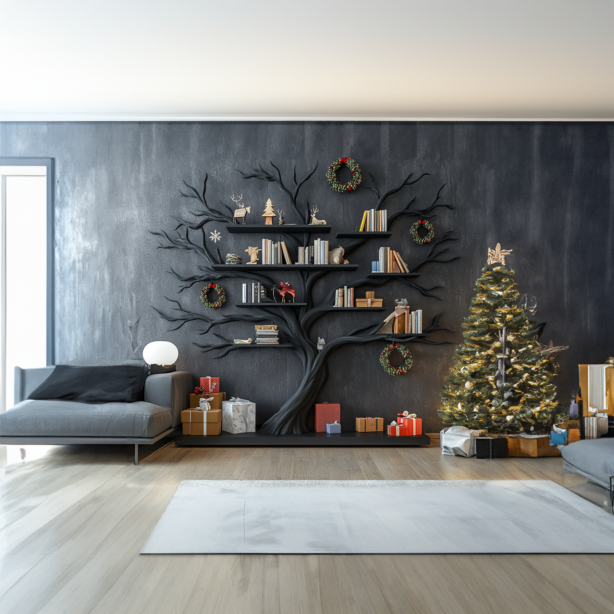 Rustic Artistic Tree Bookshelf Living Room Christmas Display SINLKITB492