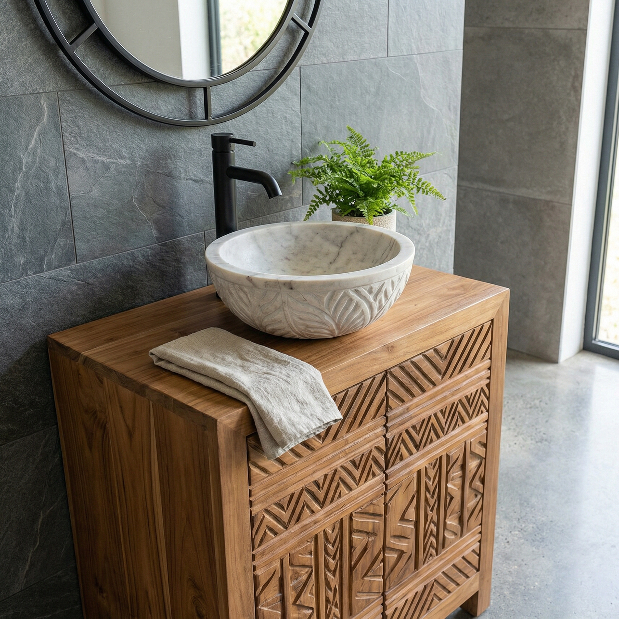 Tribal Geometric Solid Wood Bathroom Vanity Compact Storage Cabinet SINLKIBRV281