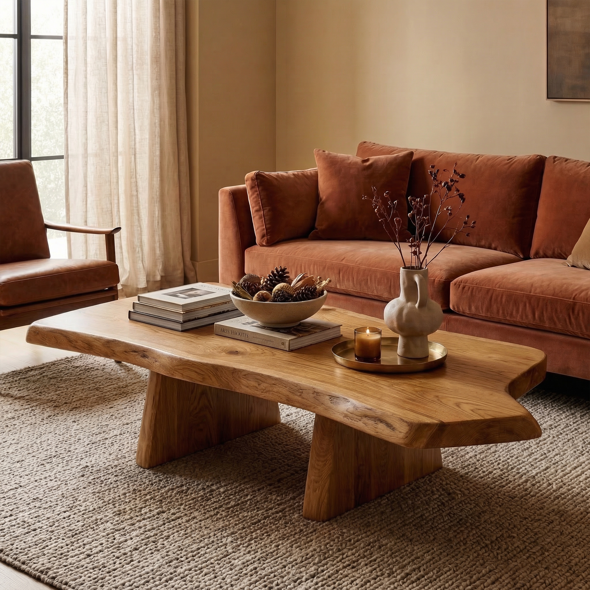 Sculptural Curved Coffee Table Solid Wood Minimal Flow Design Living Room SINLKICF342