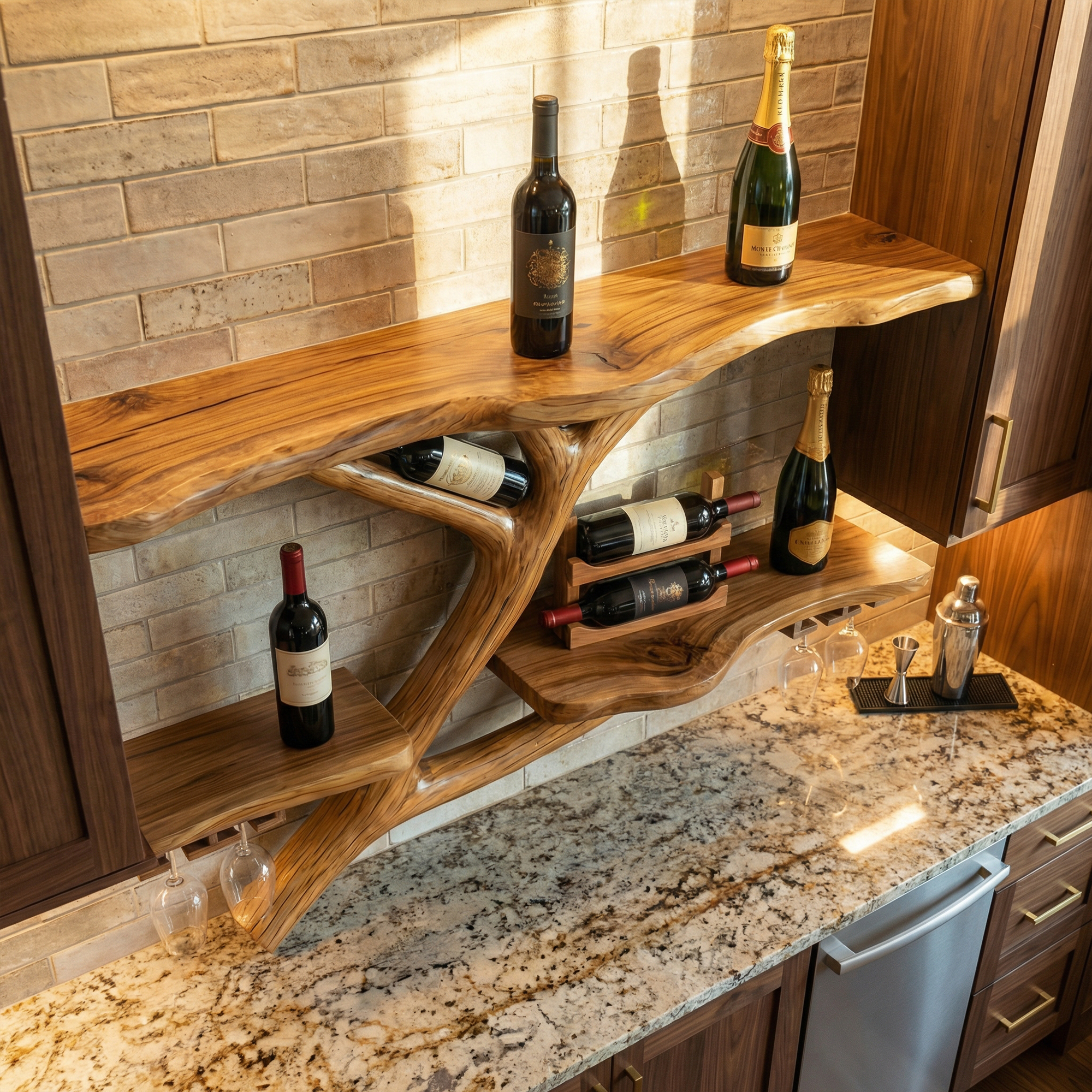 Modern Wooden Wine Rack Wall Mounted Shelf For Kitchen Dining Room Home Bar SINLKIWR007