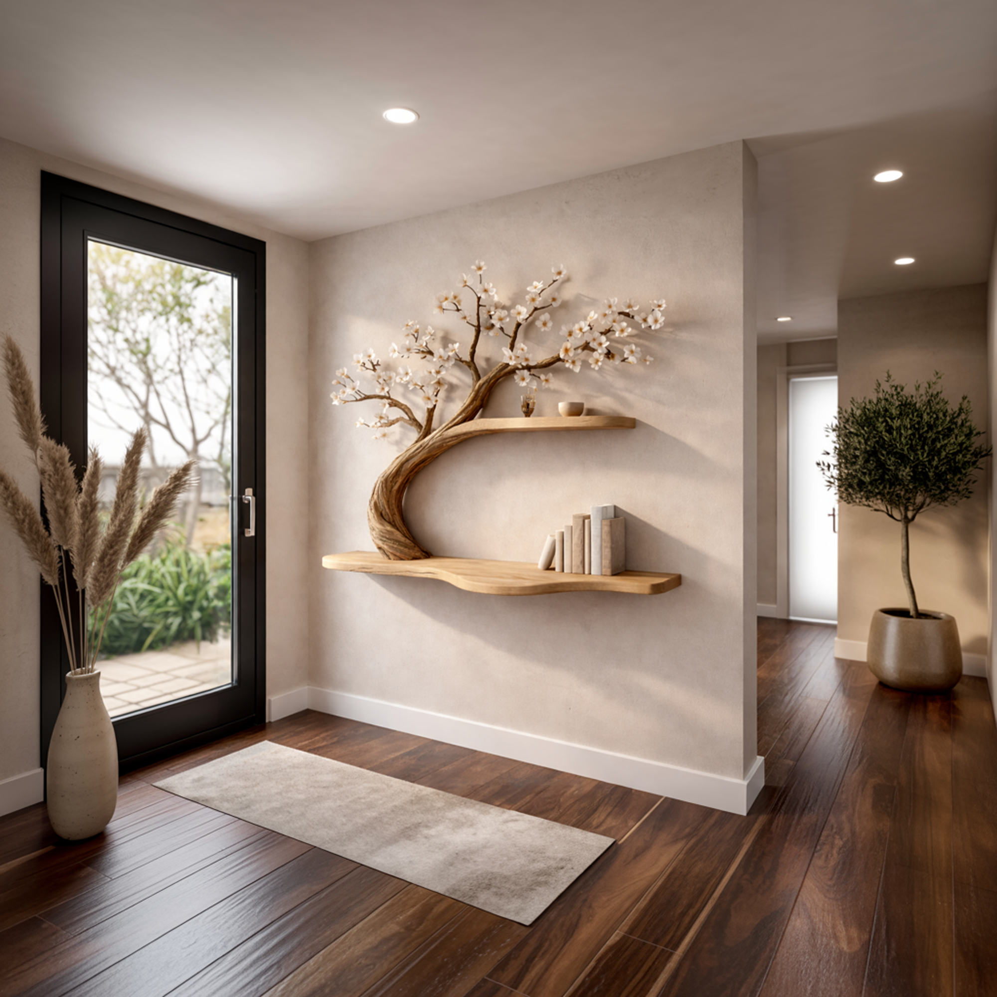 Rustic Tree Shelf Wall Mounted Bookcase For Living Room Decor SINLKIFL245