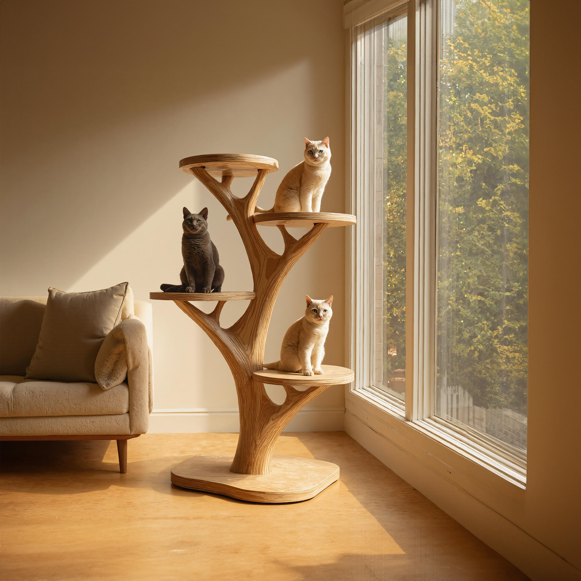 Rustic Wooden Cat Tree Stand Living Room Play SINLKITT051