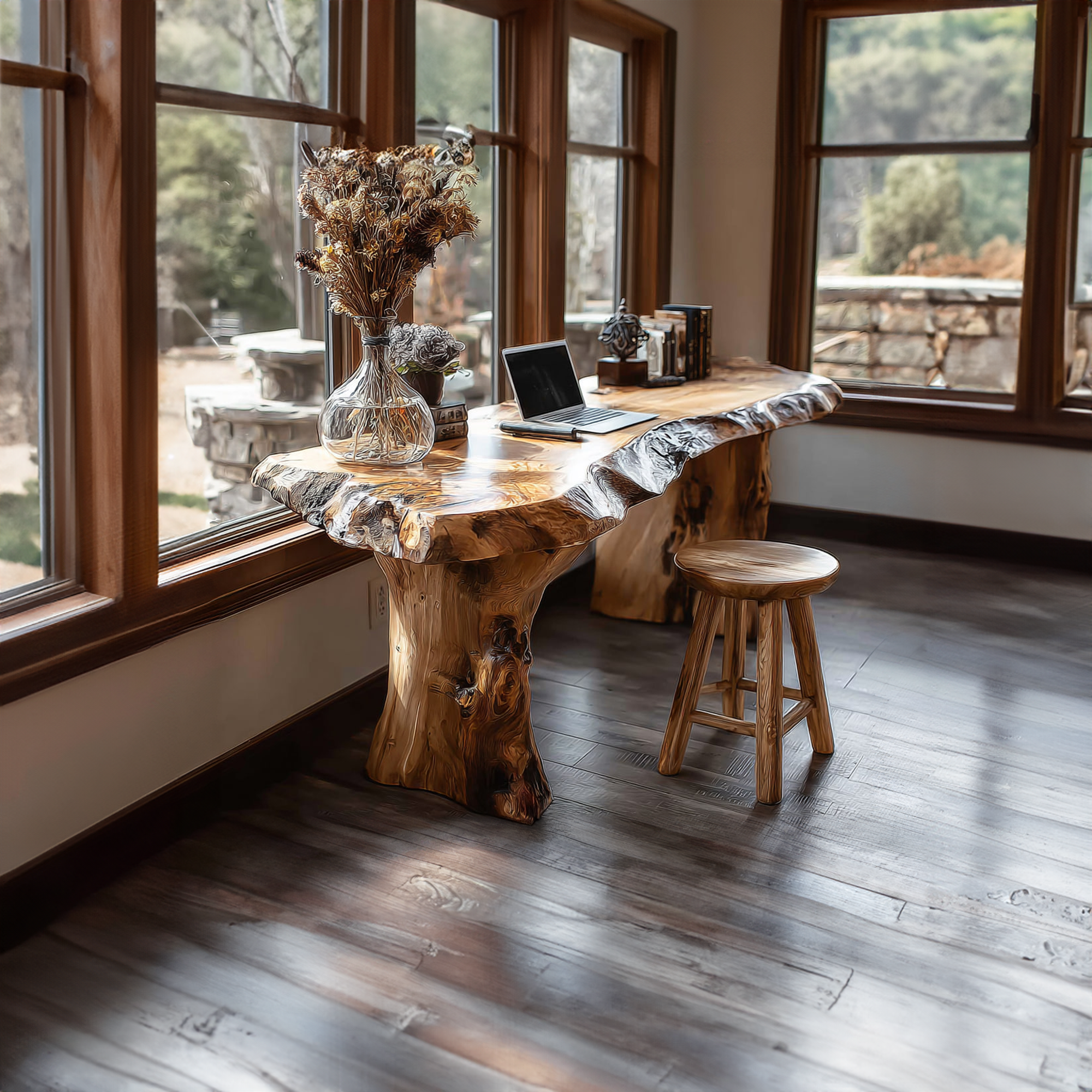 Rustic Live Edge Desk Living Room And Office Space SINLKIDK013