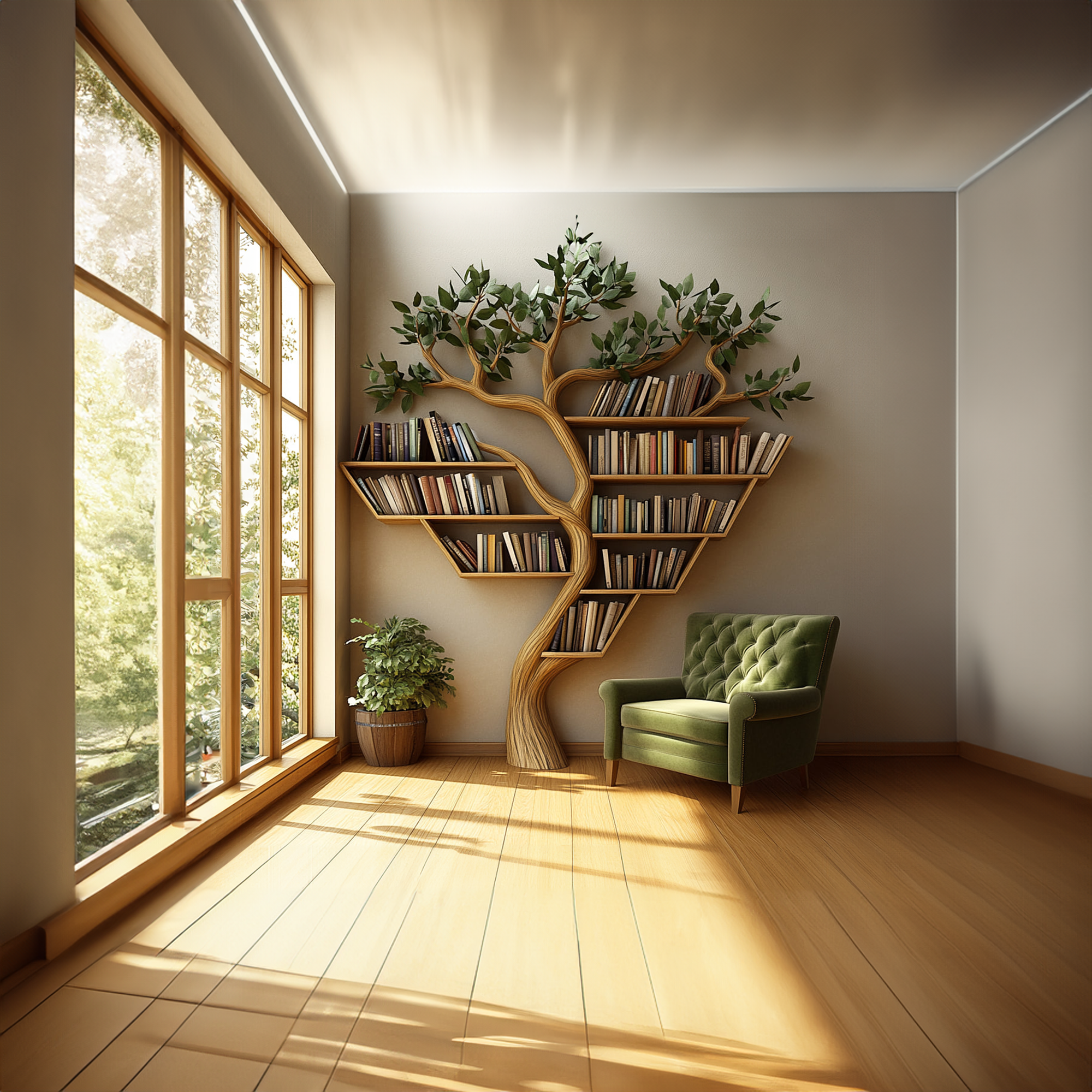 Rustic Tree Inspired Bookshelf Living Room Artistic SINLKITB483