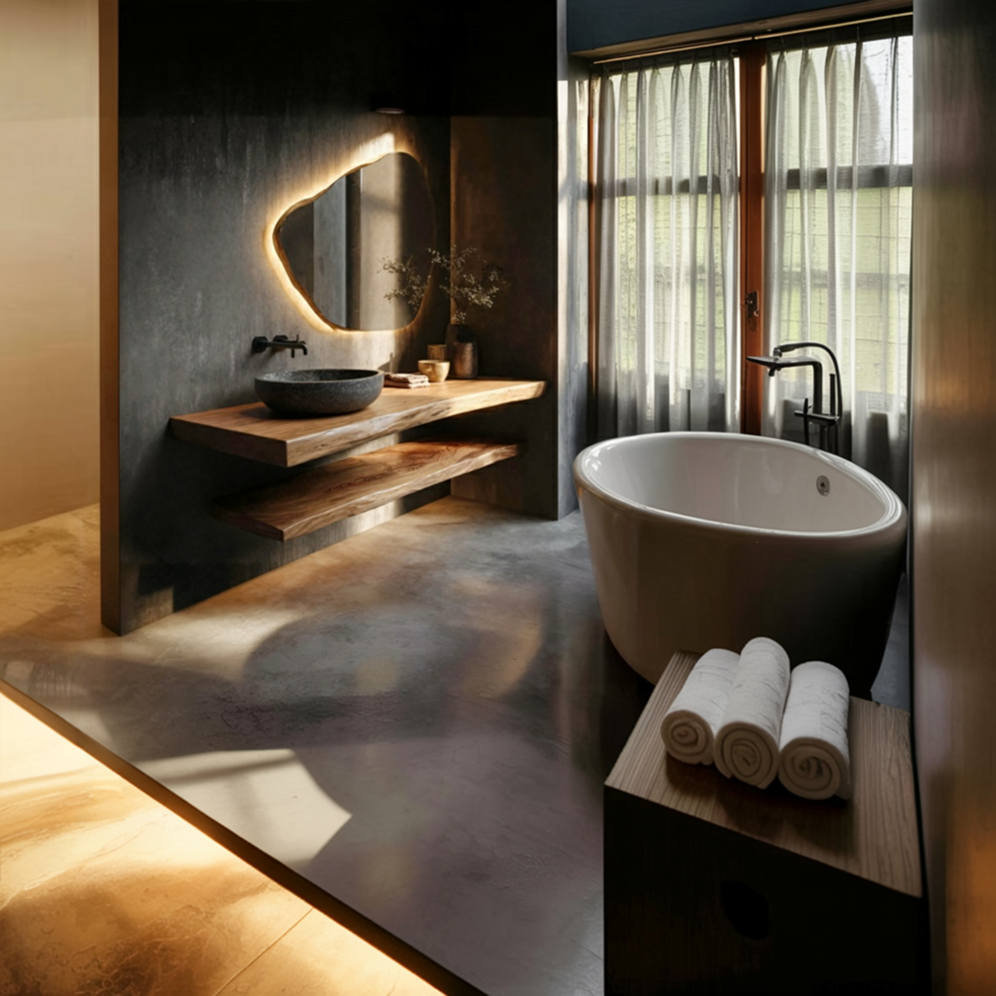 Japandi Style Bathroom Vanity Live Edge Floating Counter Shelf SINLKIBRV253