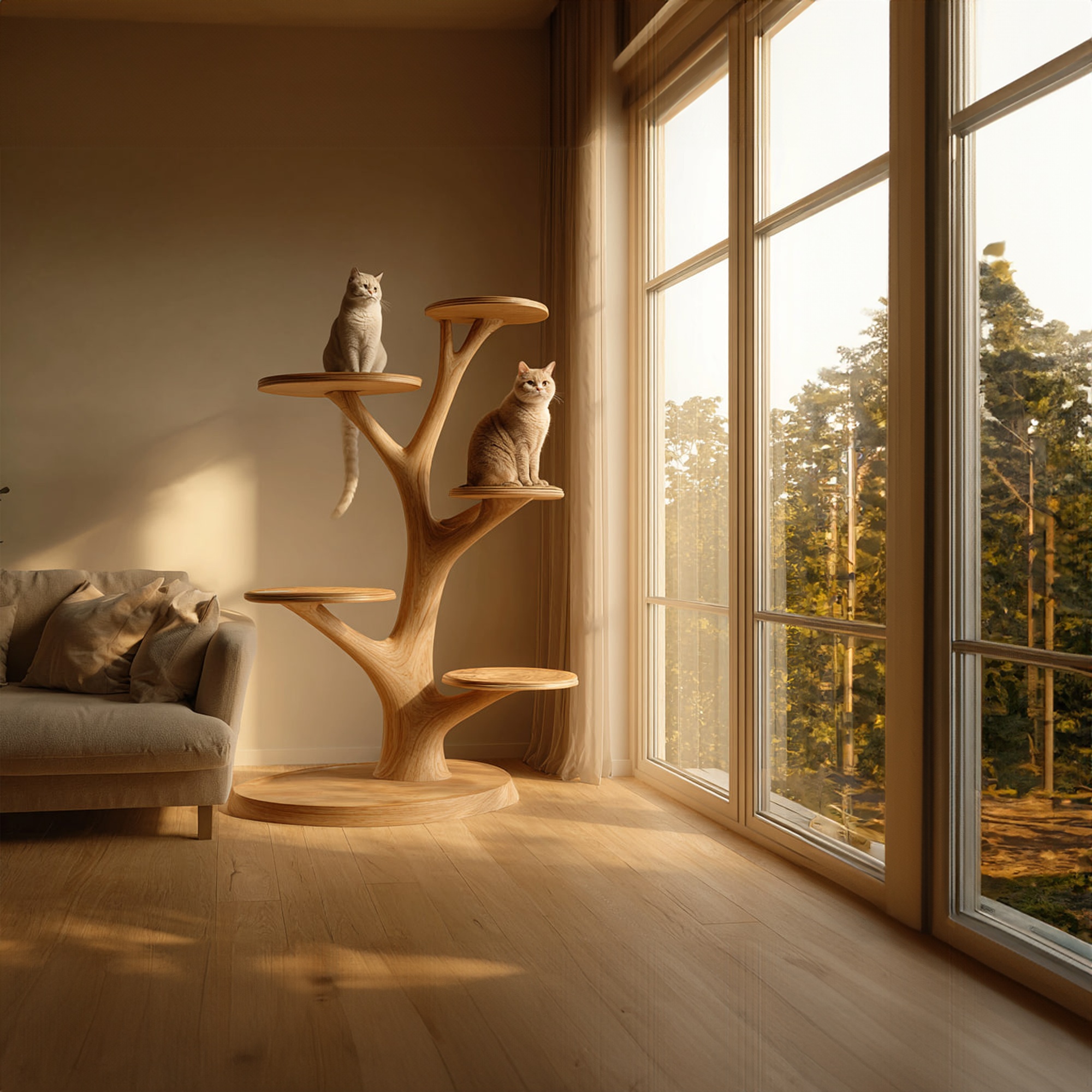 Rustic Wooden Cat Tower Bedroom Modern Decor SINLKITT053