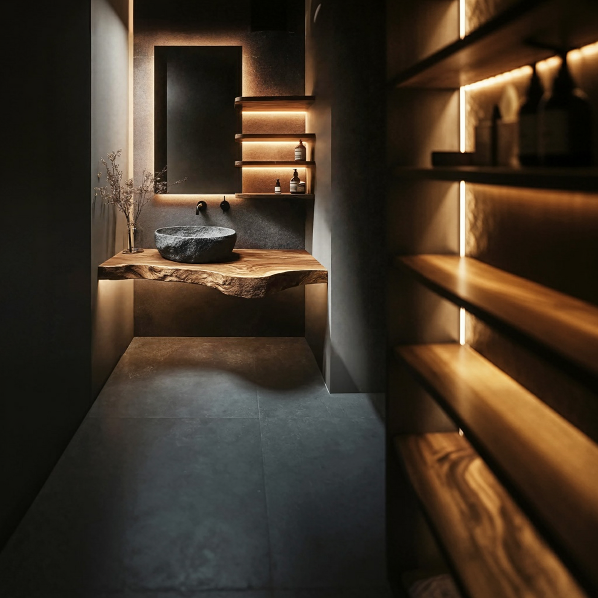 Wabi Sabi Bathroom Vanity Floating Wood Countertop Shelf SINLKIBRV250