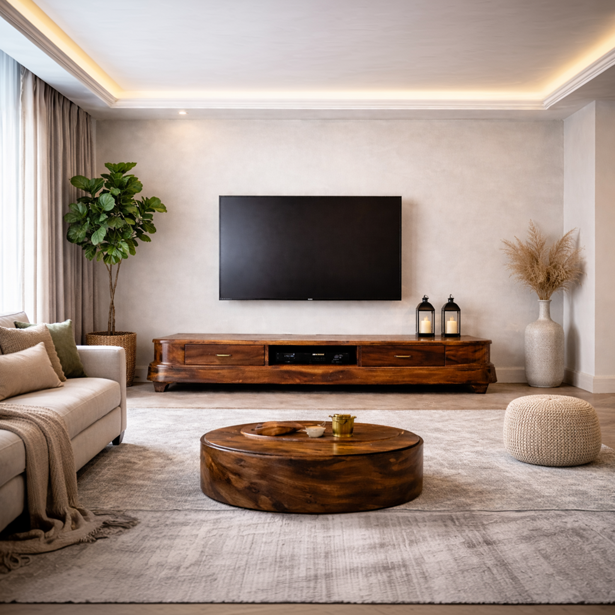 Rustic Handcrafted Media Storage Cabinet Solid Wood Living Room Interior Minimal Design SINLKISC455