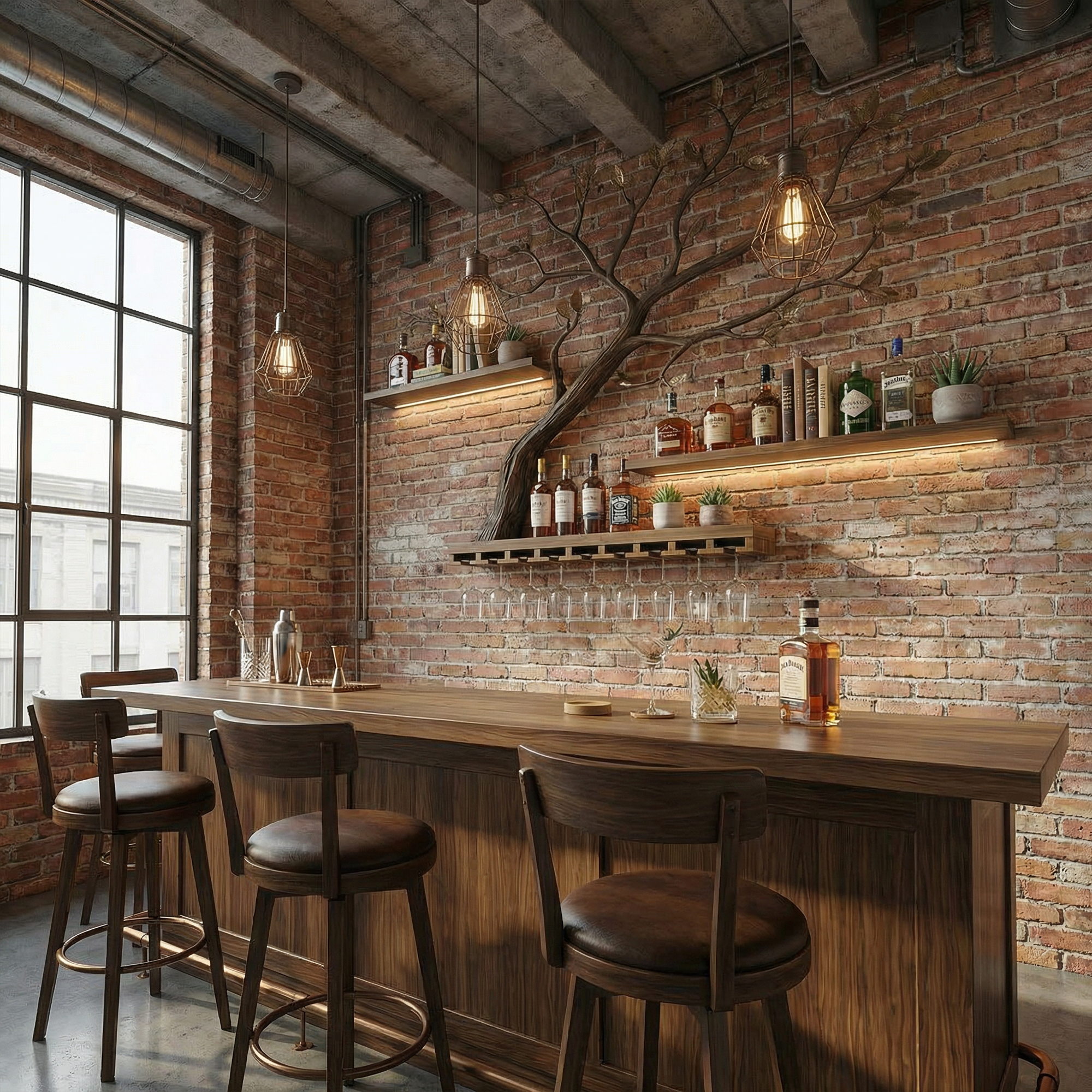 Organic Tree Branch Wine Rack Wooden Wall Shelf For Kitchen Dining Room Home Bar SINLKIWR009