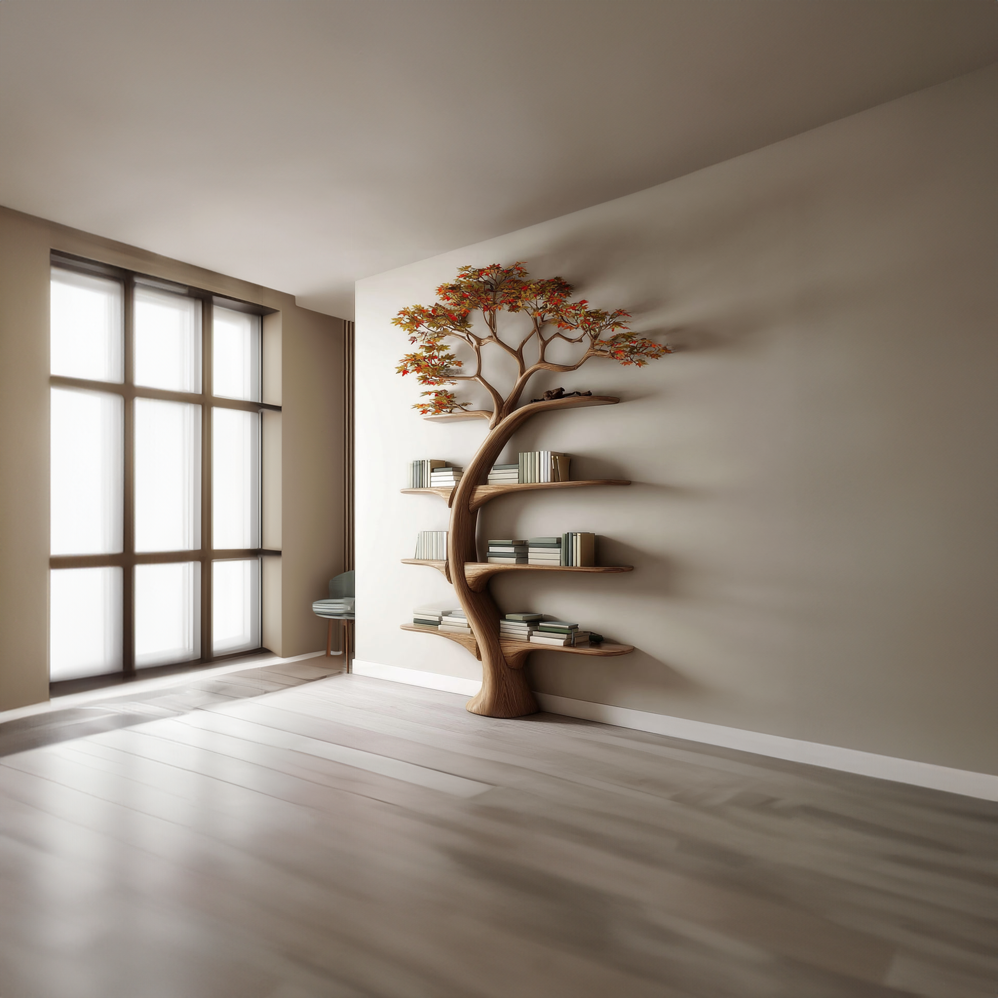 Midcentury Tree Wall Bookcase Study Room SINLKITB248