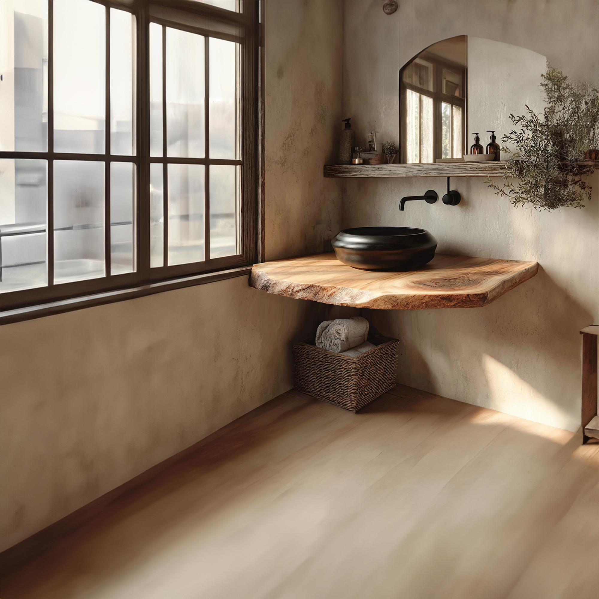 Rustic Floating Shelf Natural Edge Bathroom SINLKIBRV164