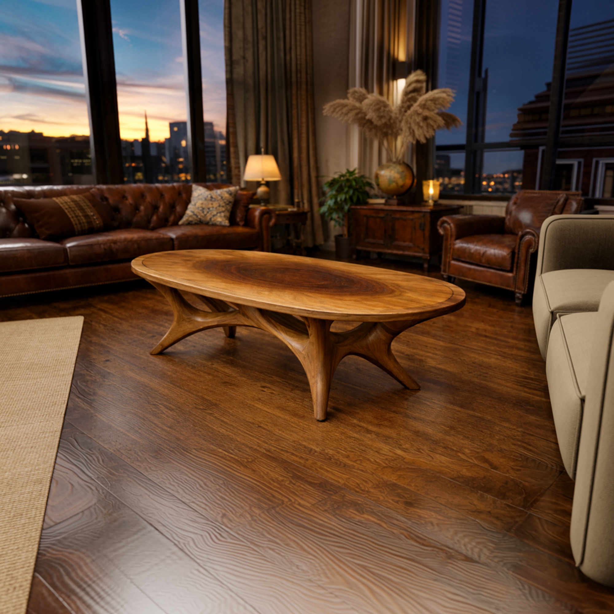 Refined Sculptural Solid Wood Coffee Table Organic Modern Living Room Interior SINLKICF303
