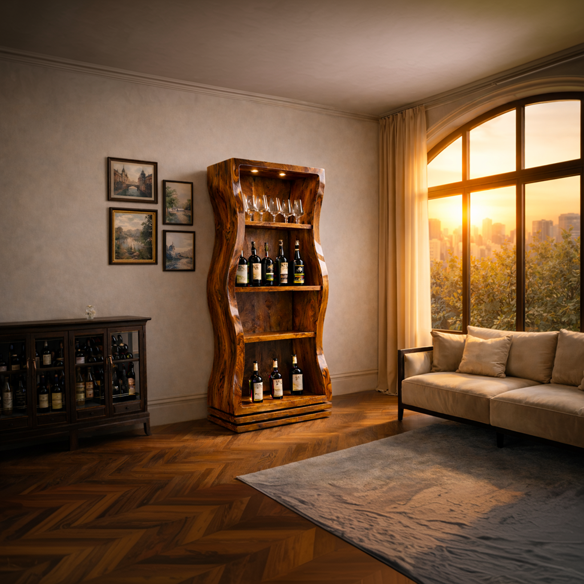 Organic Modern Tall Bar Storage Display Cabinet For Living Room SINLKISC446