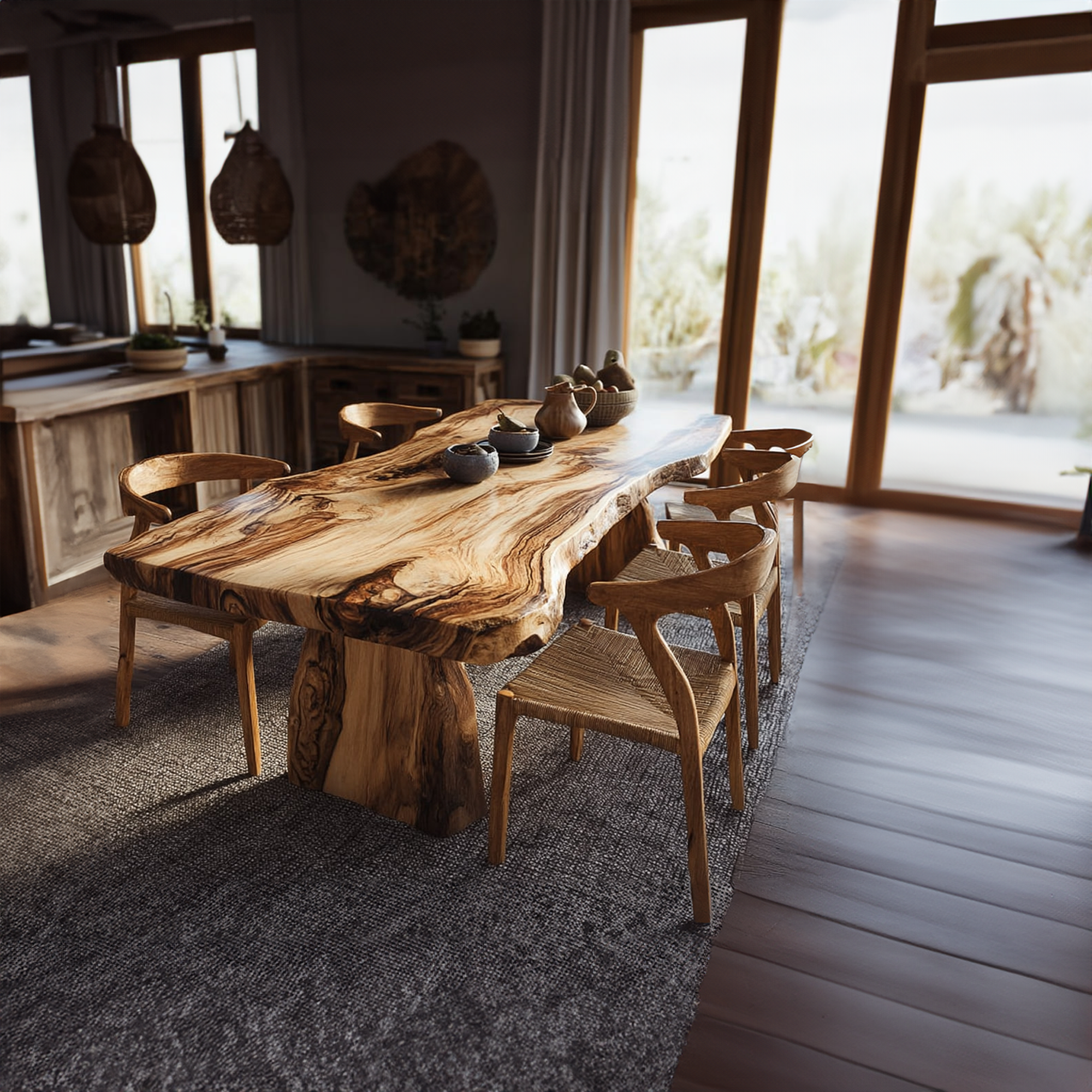 Rustic Live Edge Wooden Dining Table Dining Room SINLKIDT114