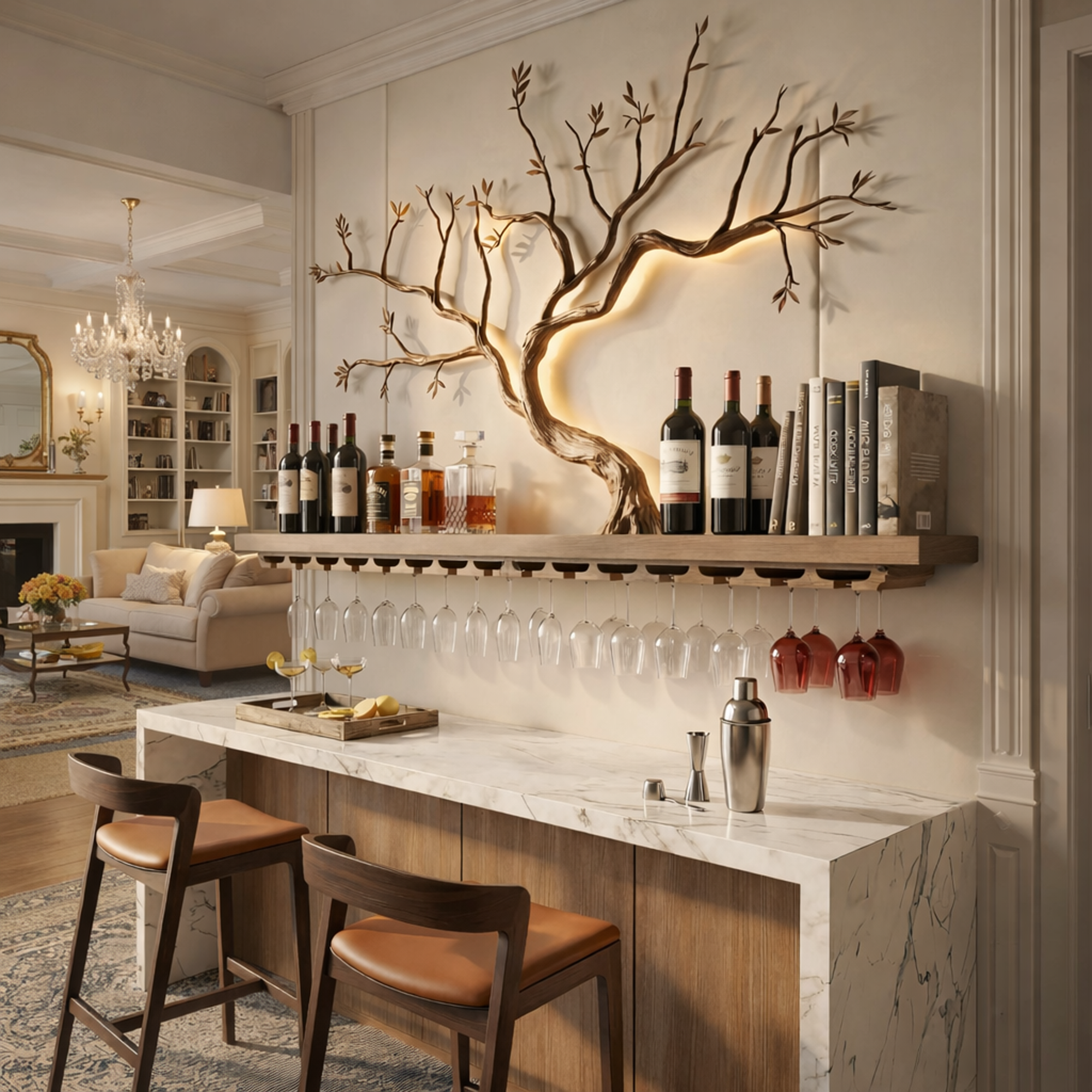 Minimalist Wooden Wine Rack Wall Mounted Shelf For Kitchen Dining Room Bar SINLKIWR015