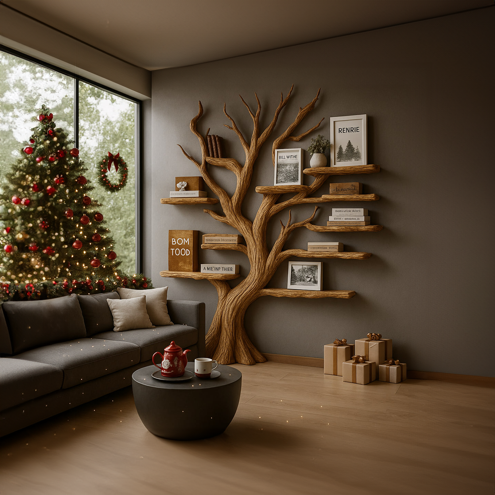 Rustic Christmas Tree Bookshelf Living Room SINLKITB496
