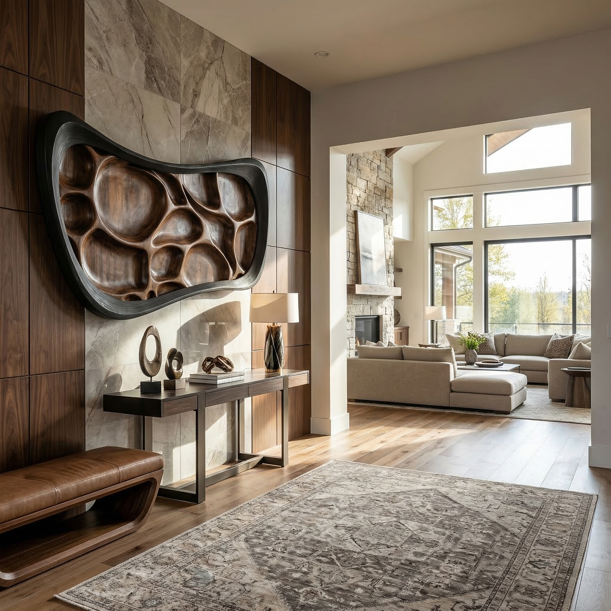 Rustic Wood Sculpture Wall Panel Living Room And Lounge SINLKIWD049