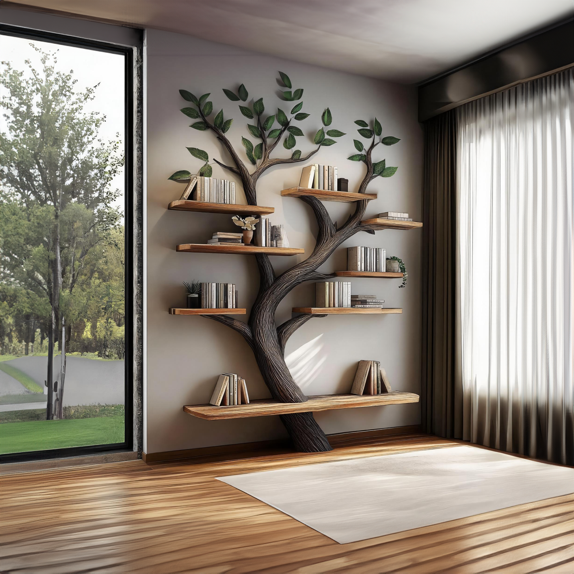 Rustic Tree Bookshelf Wall Display Bedroom Or Entryway SINLKITB548