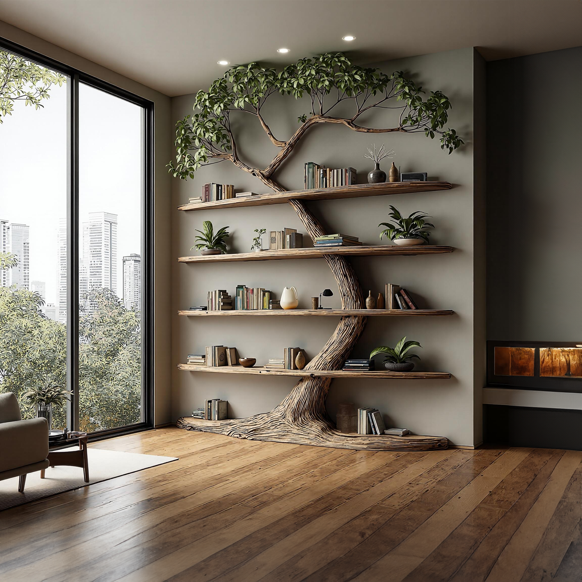 Rustic Tree Bookshelf Tall Living Room SINLKITB282