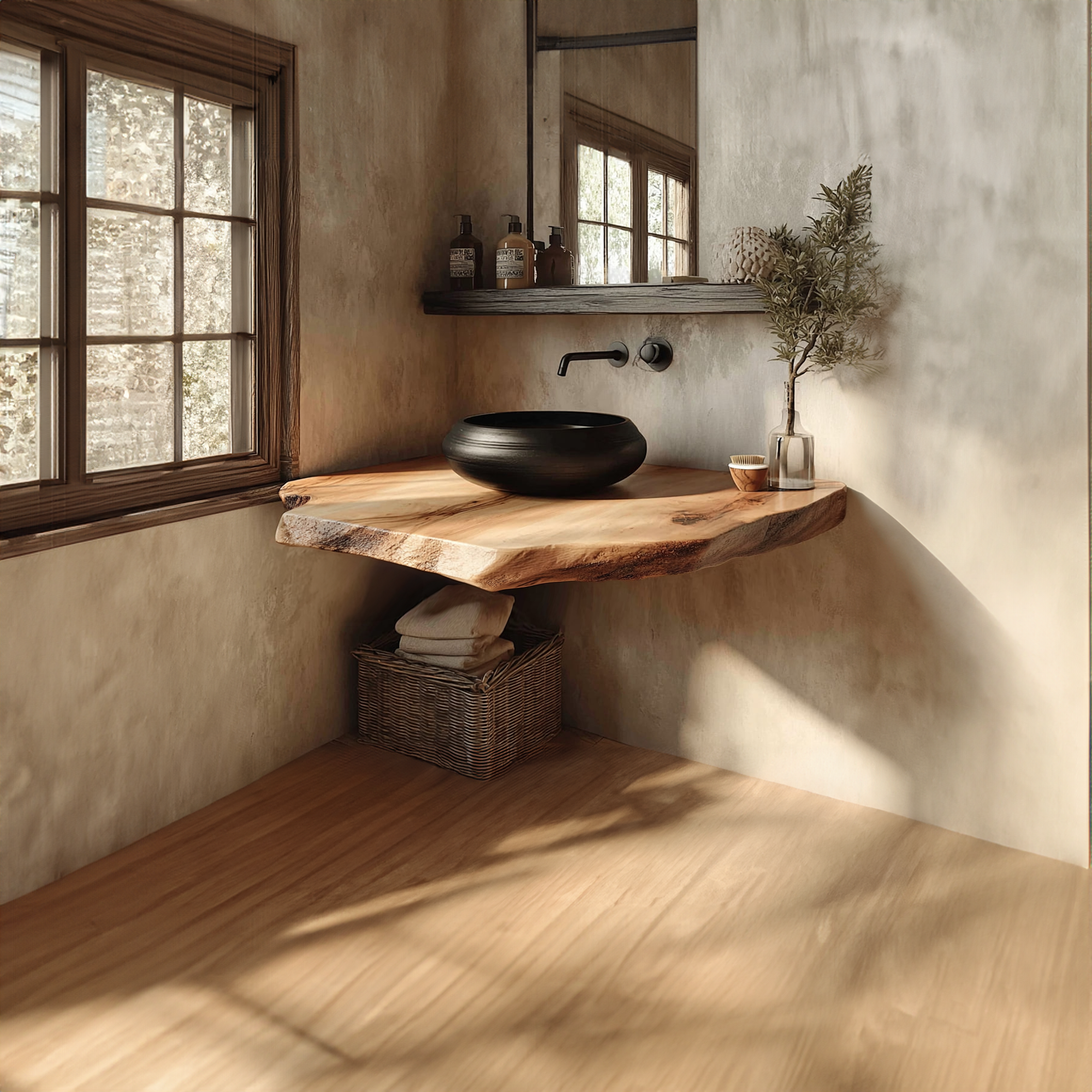 Midcentury Floating Shelf Natural Edge Vanity Powder Room SINLKIBRV163