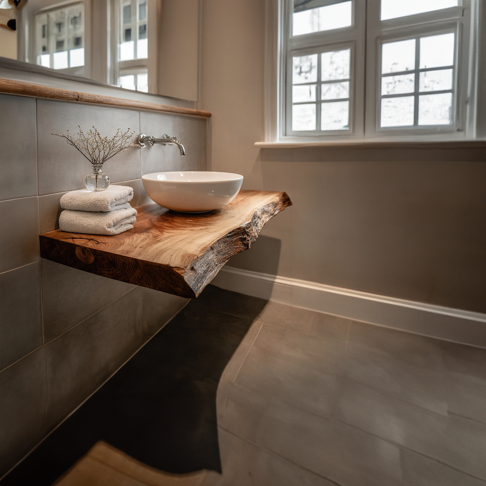 Rustic Floating Shelf Natural Edge Washroom SINLKIBRV165