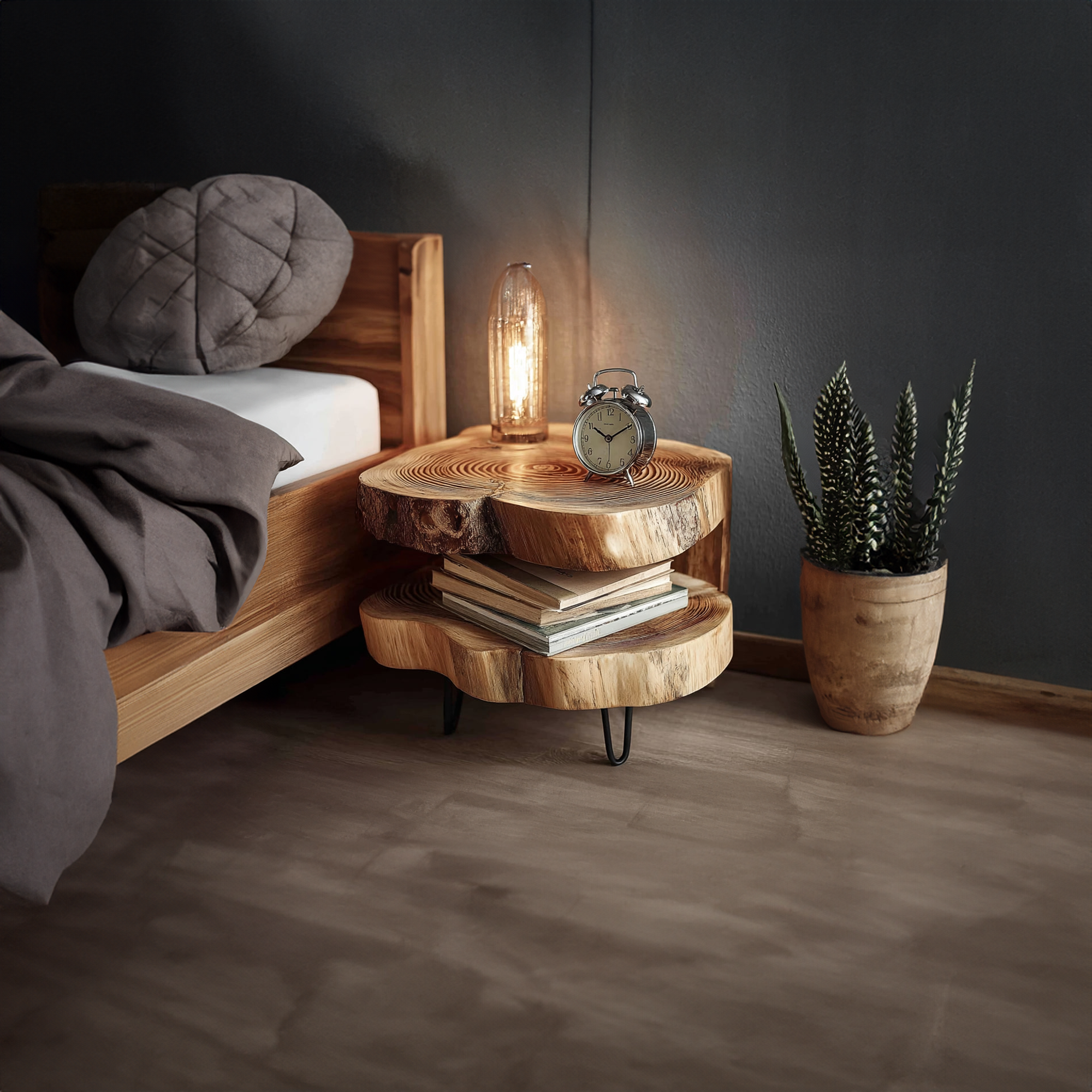 Rustic Solid Wood Bedside Table Bedroom SINLKIBT055