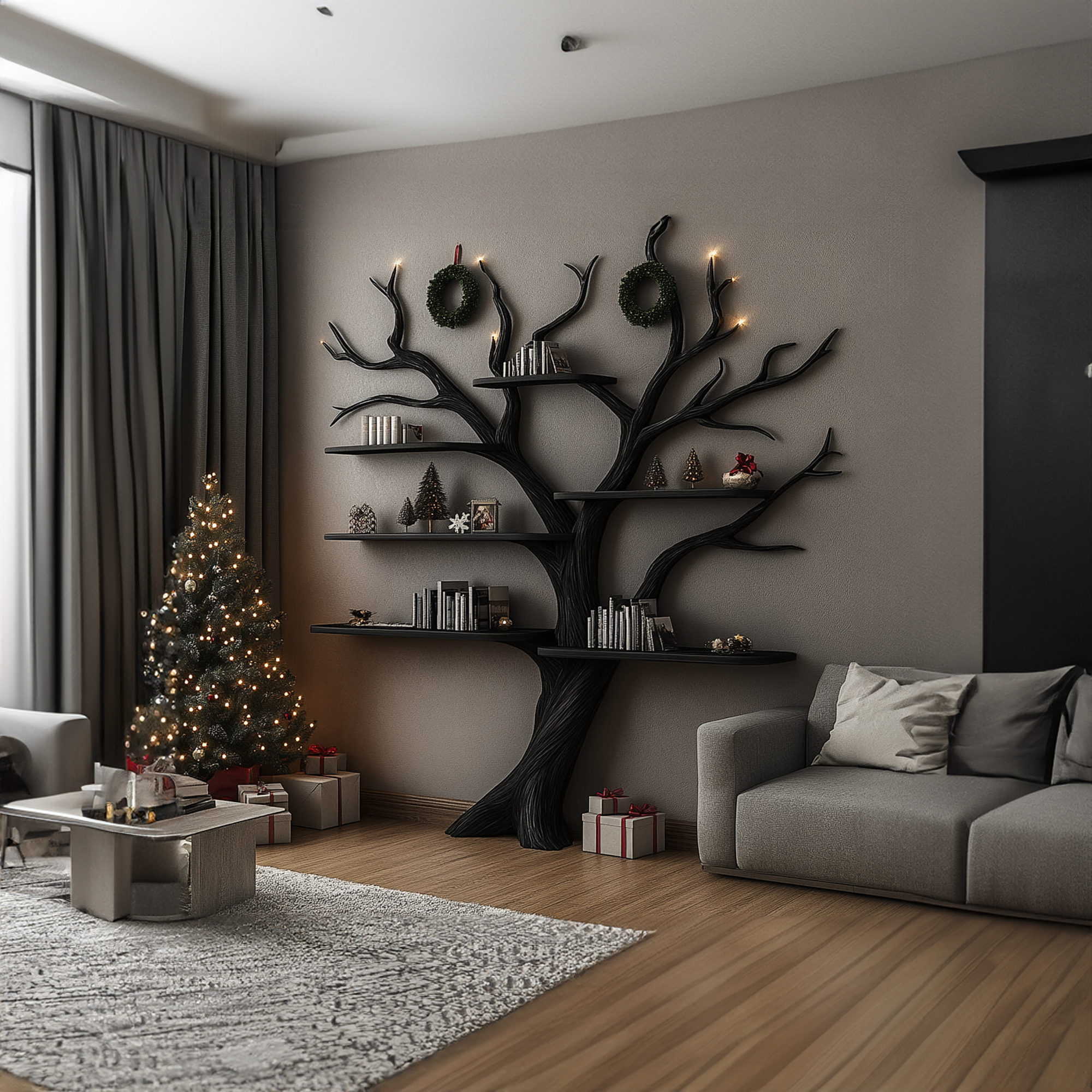 Rustic Tree Shaped Bookshelf Dining Room Christmas Holiday Decor SINLKITB493