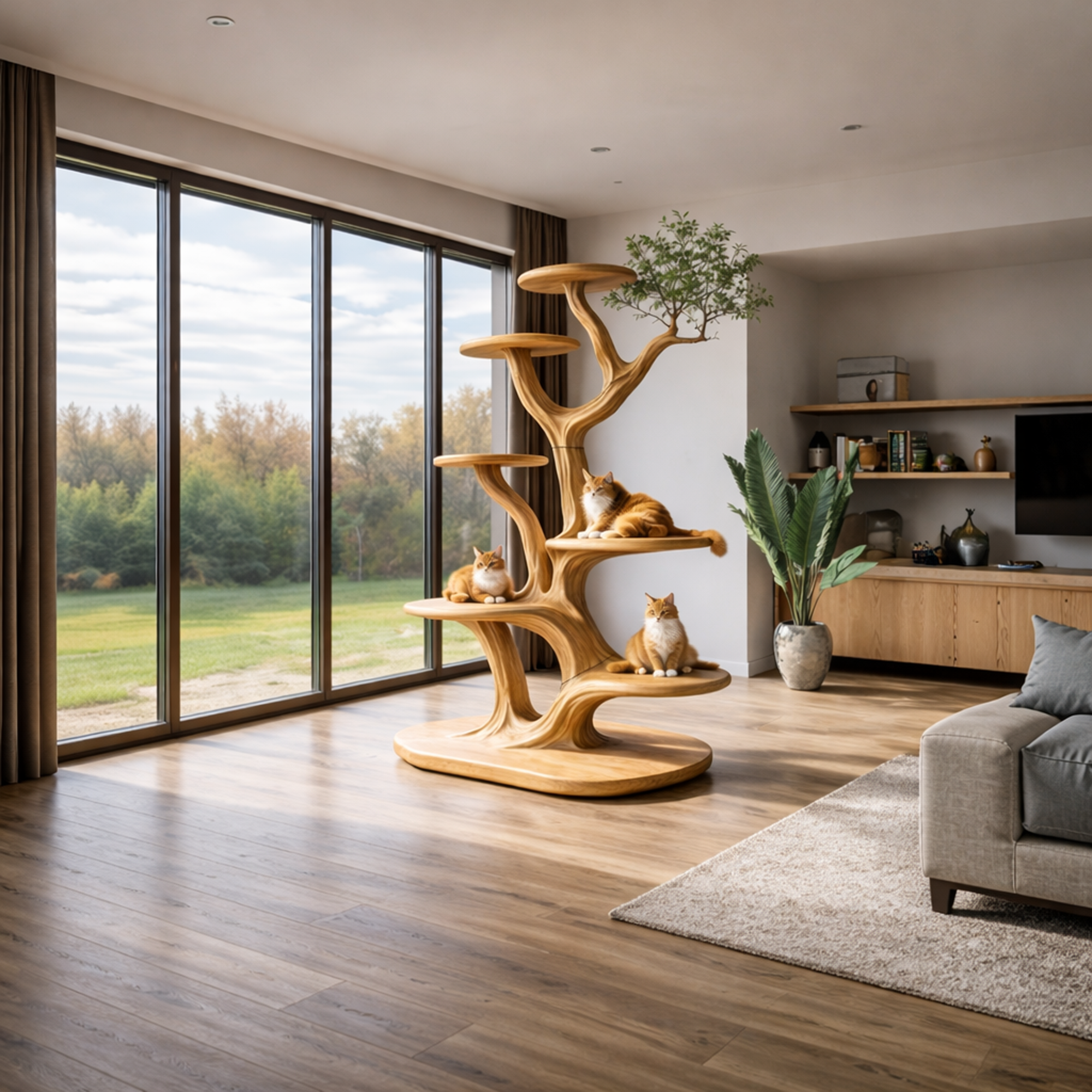 Rustic Tree Cat Play Tower Artistic Living Room SINLKITT077