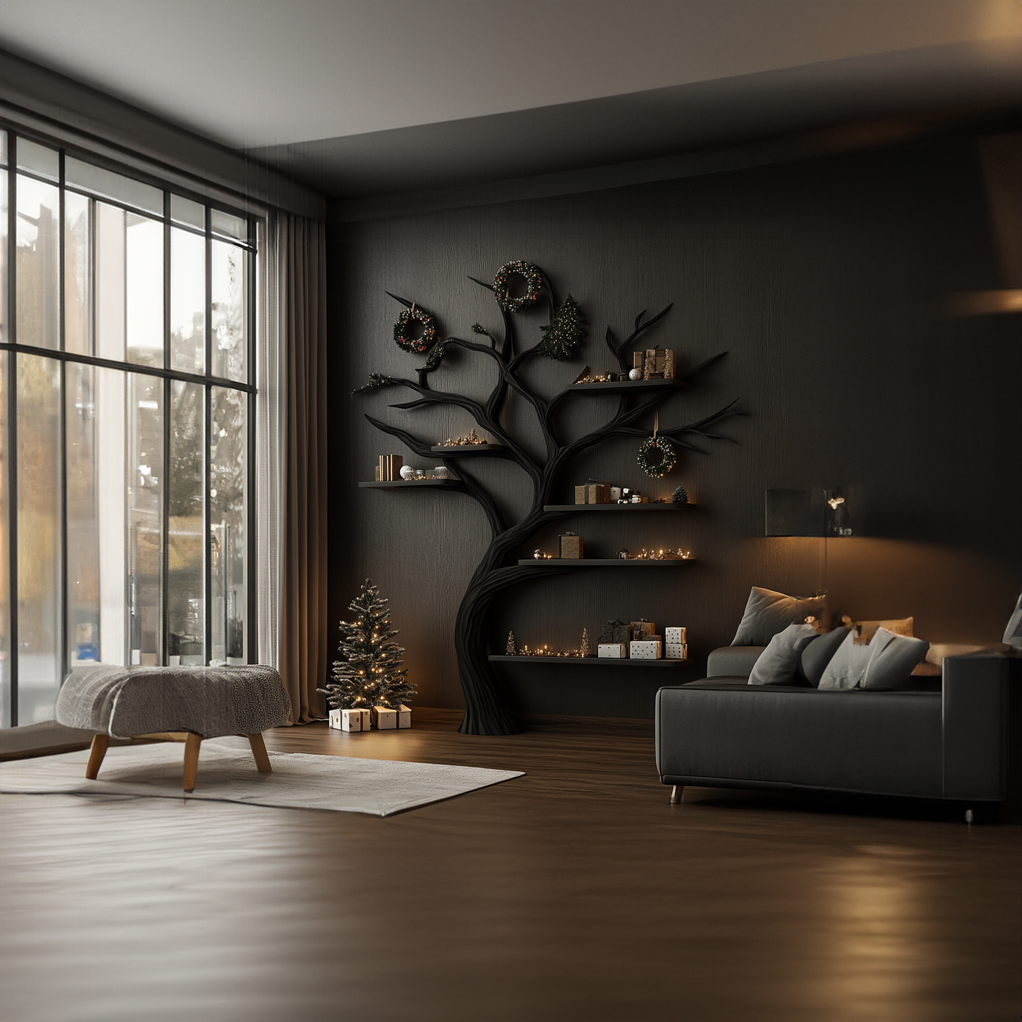 Rustic Tree Inspired Bookshelf Living Room Christmas Decor SINLKITB487