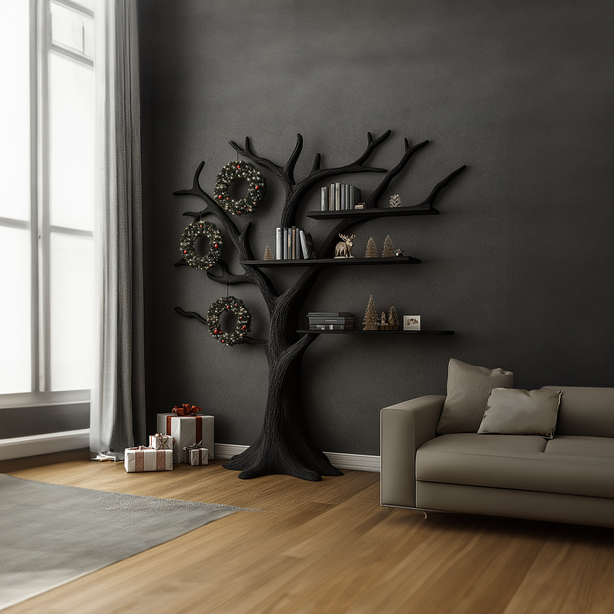 Rustic Tree Shaped Shelf Study Room Christmas Decor SINLKITB486