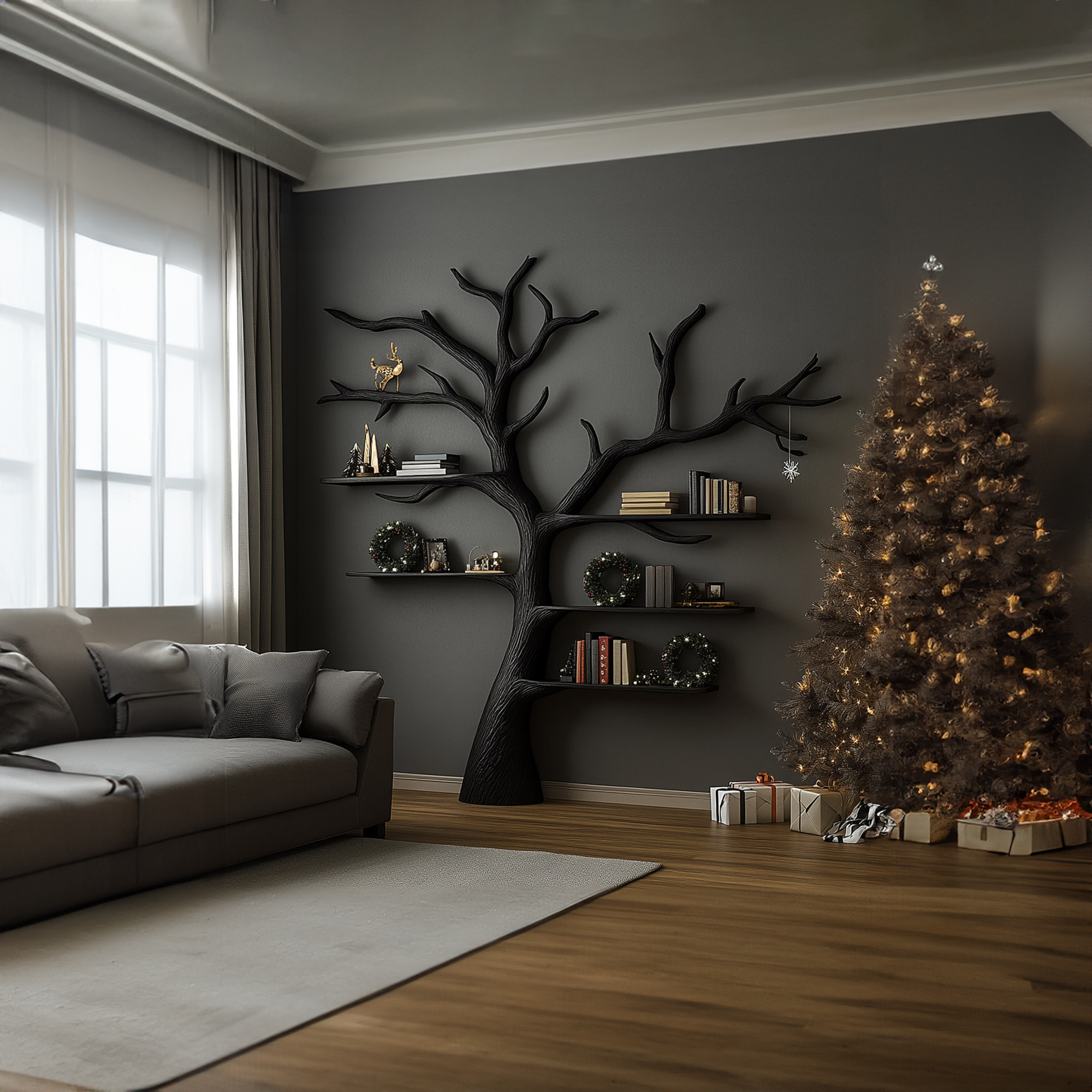 Rustic Tree Inspired Bookshelf Christmas Halloween Holiday Decor SINLKITB491