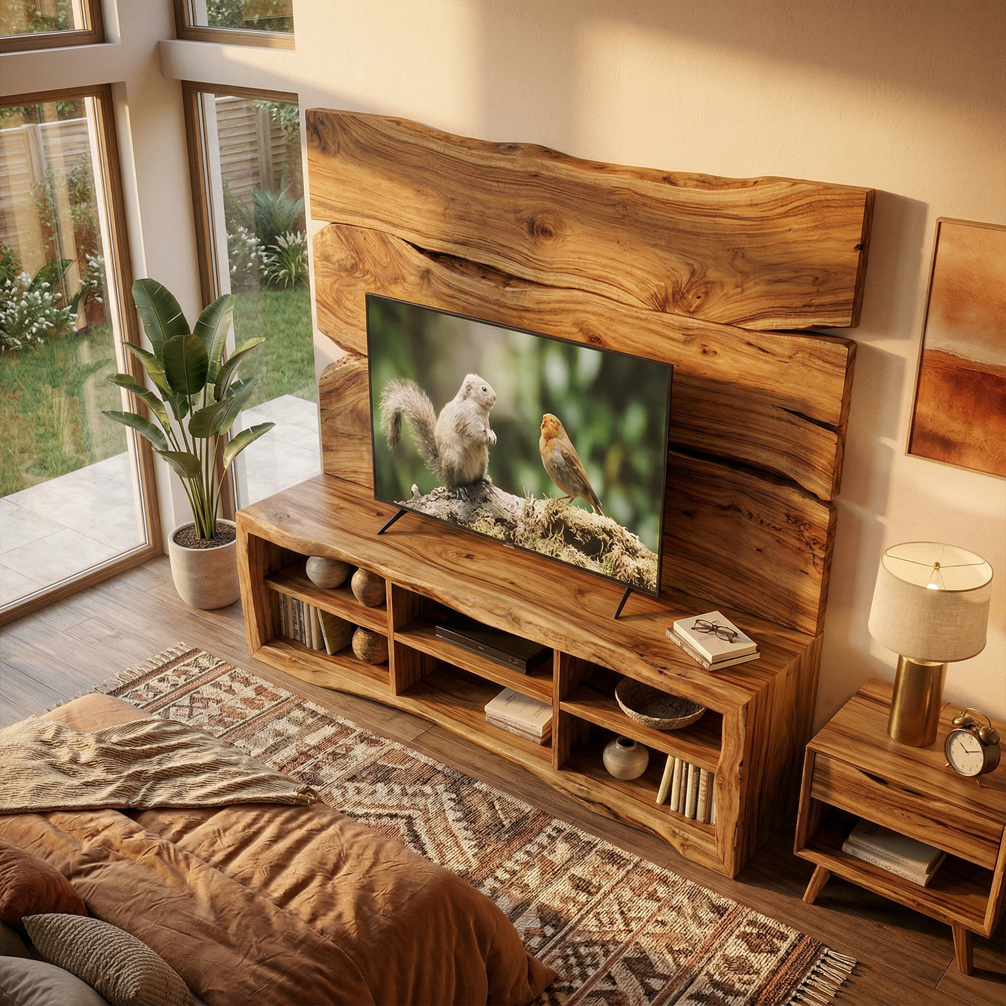 Modern TV Cabinet With Wood Wall Panel Living Room SINLKISC495