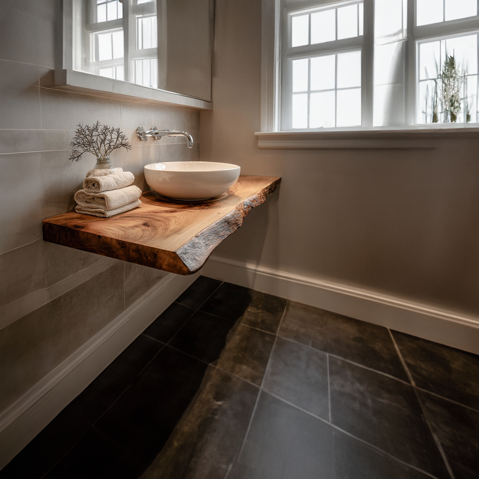 Midcentury Floating Shelf Natural Edge Bathroom SINLKIBRV167