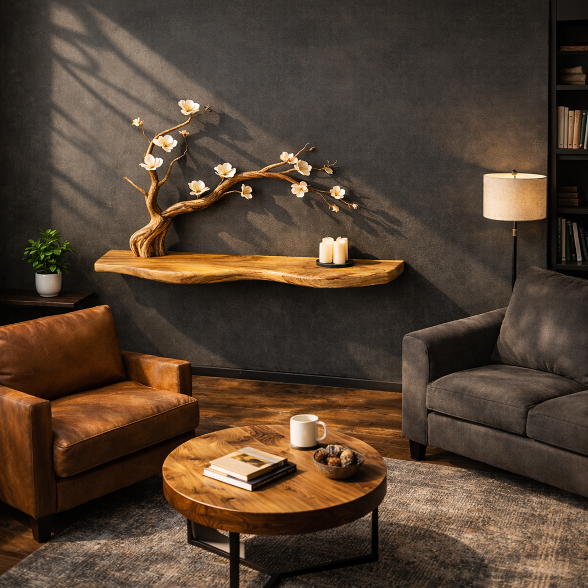 Rustic Branch Tree Shelf Natural Wood Wall Art For Living Room Interior SINLKIFL255