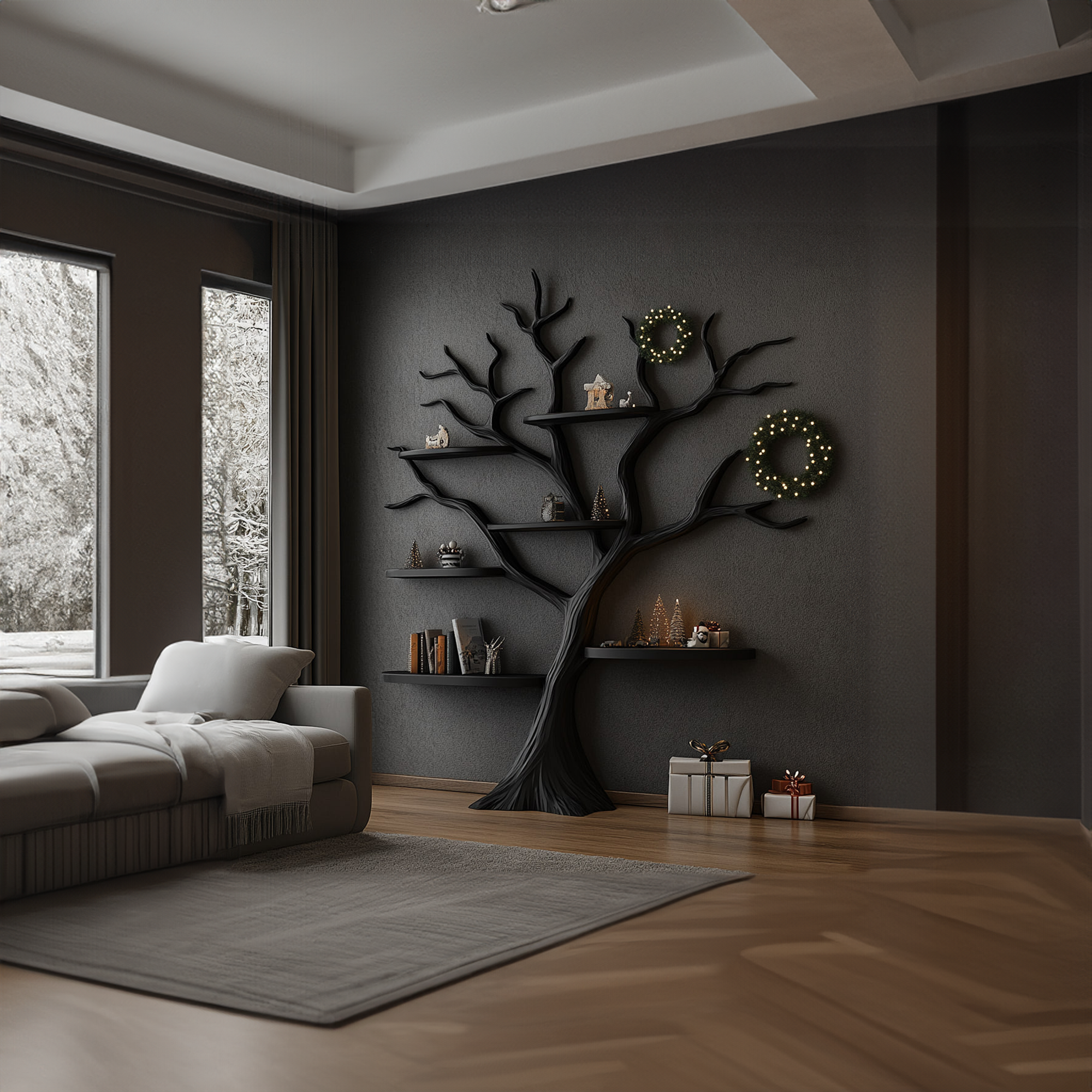 Rustic Dark Tree Bookshelf Home Office Seasonal Decor Organizer SINLKITB488