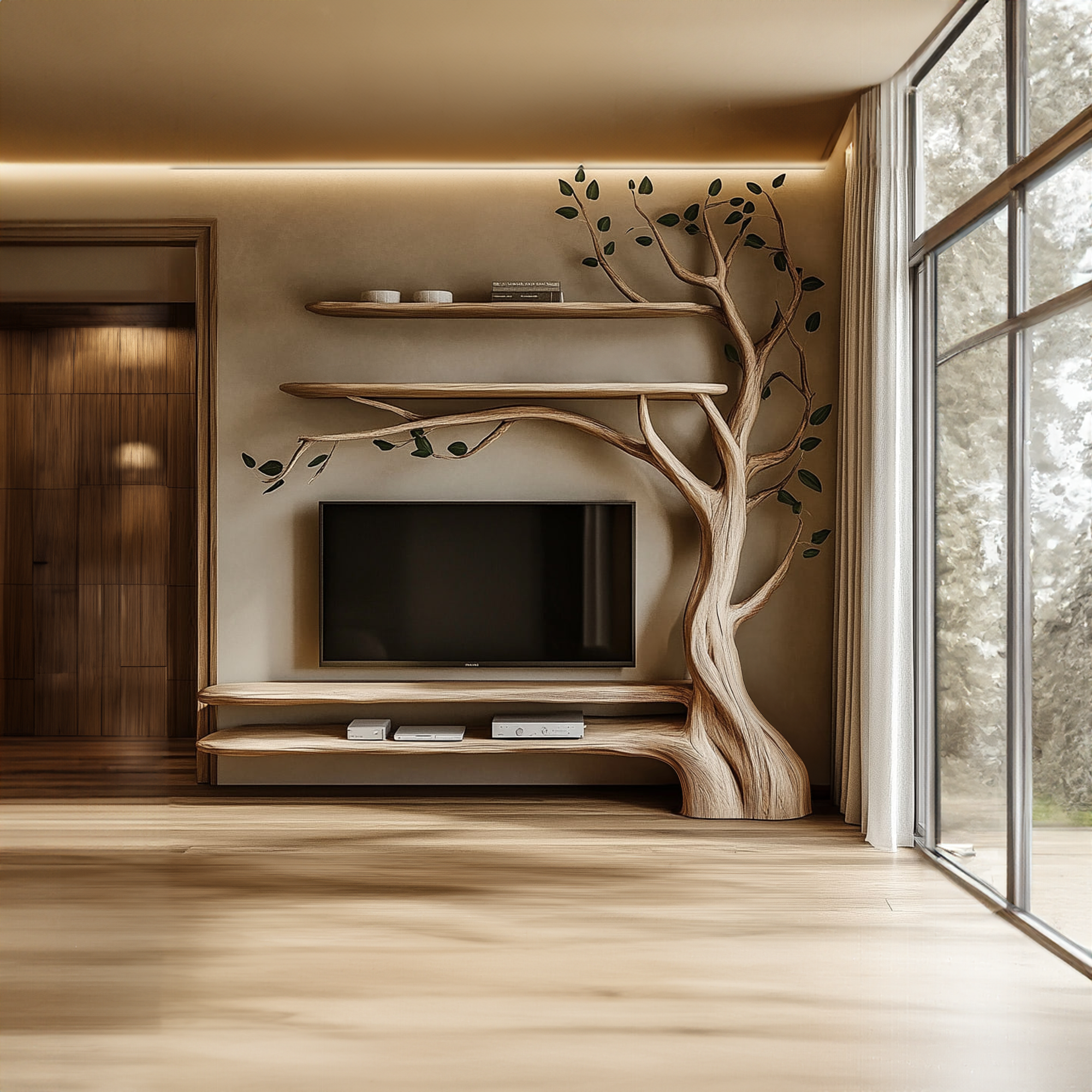 Rustic Tree Media Shelf Modern Living Space SINLKITB552