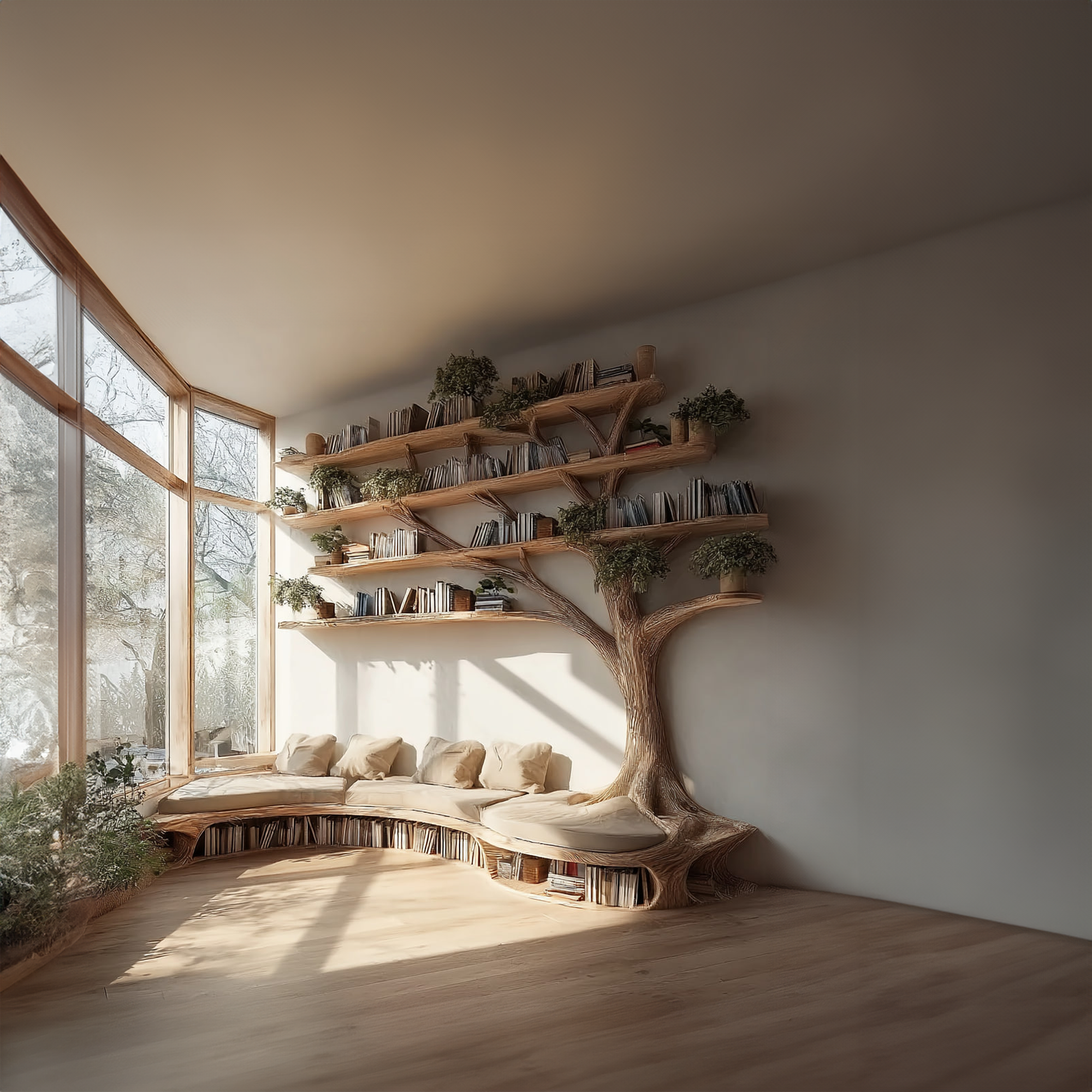 Rustic Tree Bookshelf Seating Home Office SINLKITB281