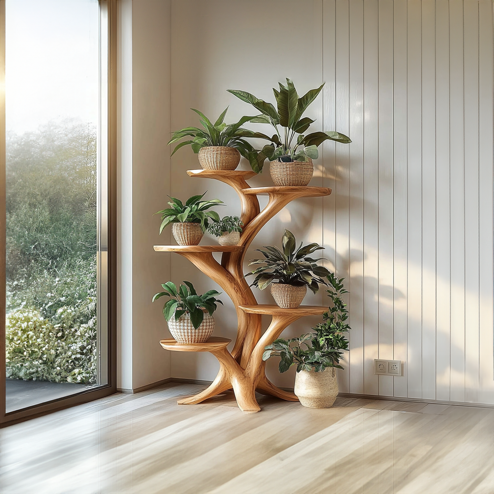 Rustic Tree Plant Stand Natural Interior Design Living Room SINLKITT075