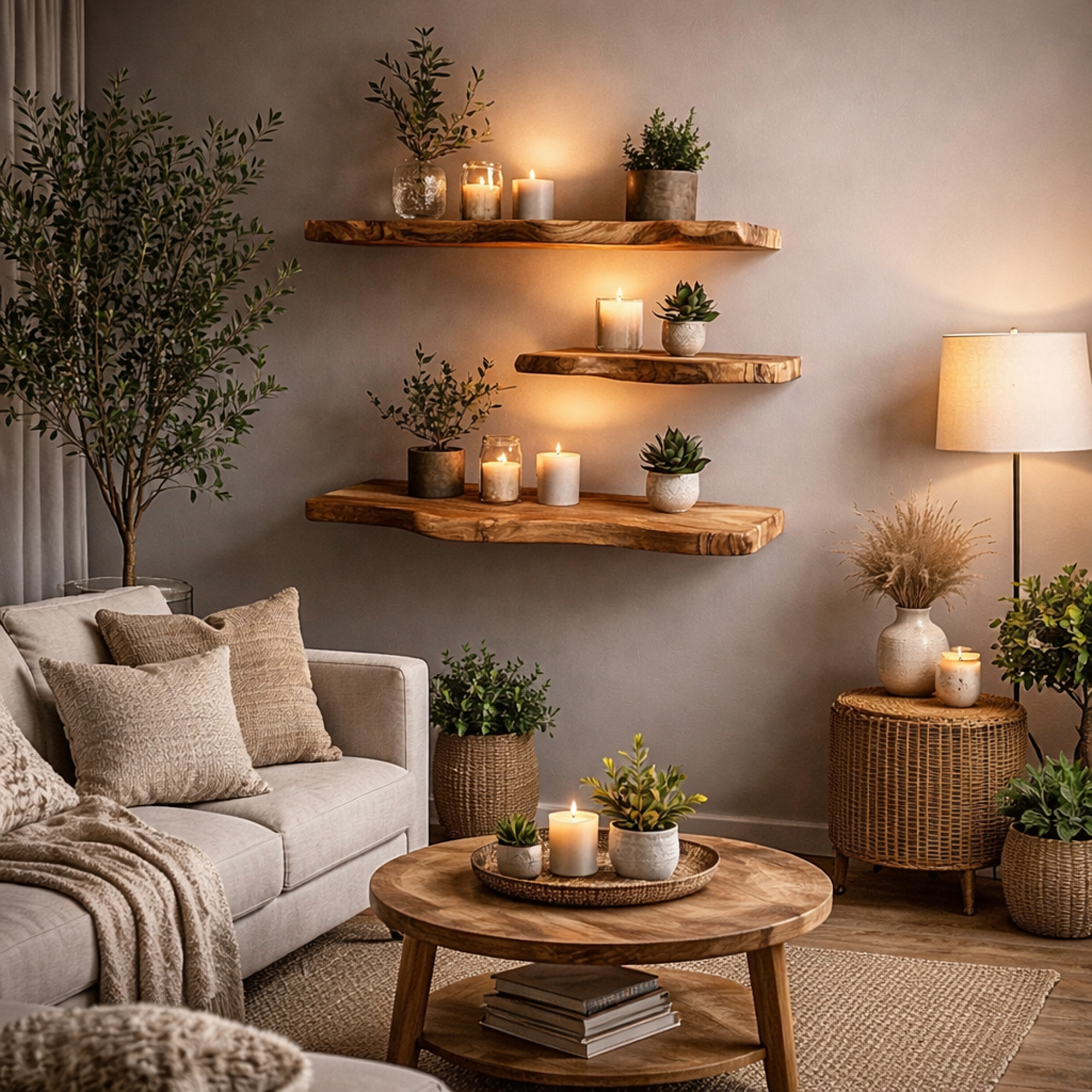 Rustic Farmhouse Live Edge Wooden Floating Shelf For Cozy Corner Decor SINLKIFL322