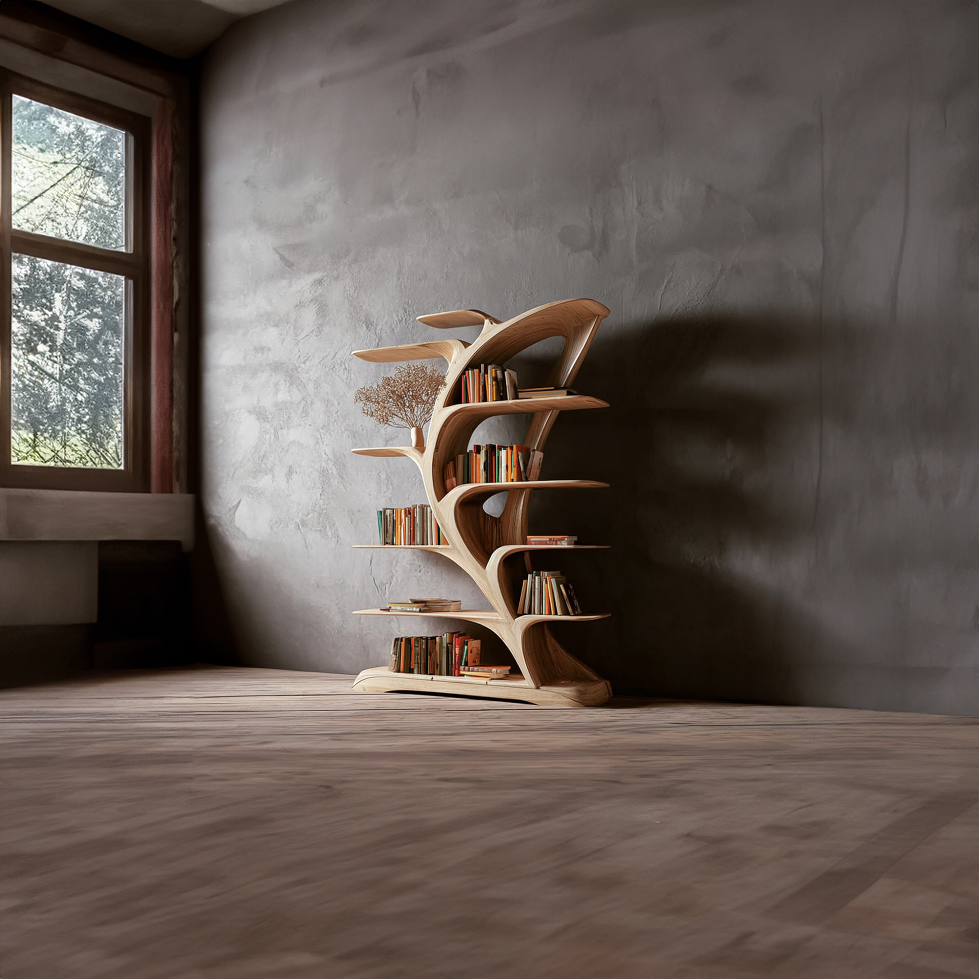 Midcentury Tree Bookshelf Bedroom Reading SINLKITB250