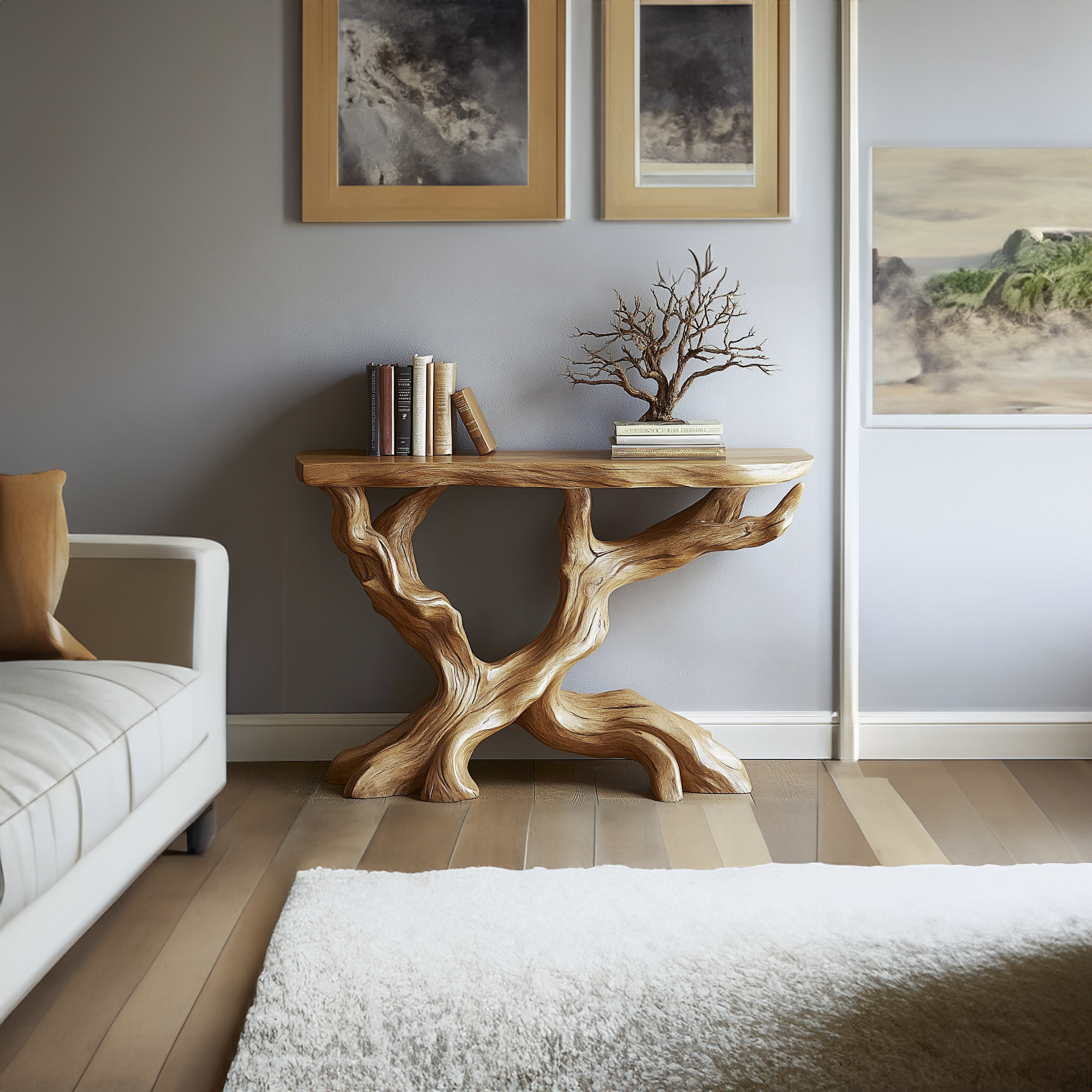 Live Edge Solid Wood Console Table Handmade Organic Tree Design For Living Room Decor SINLKICS334