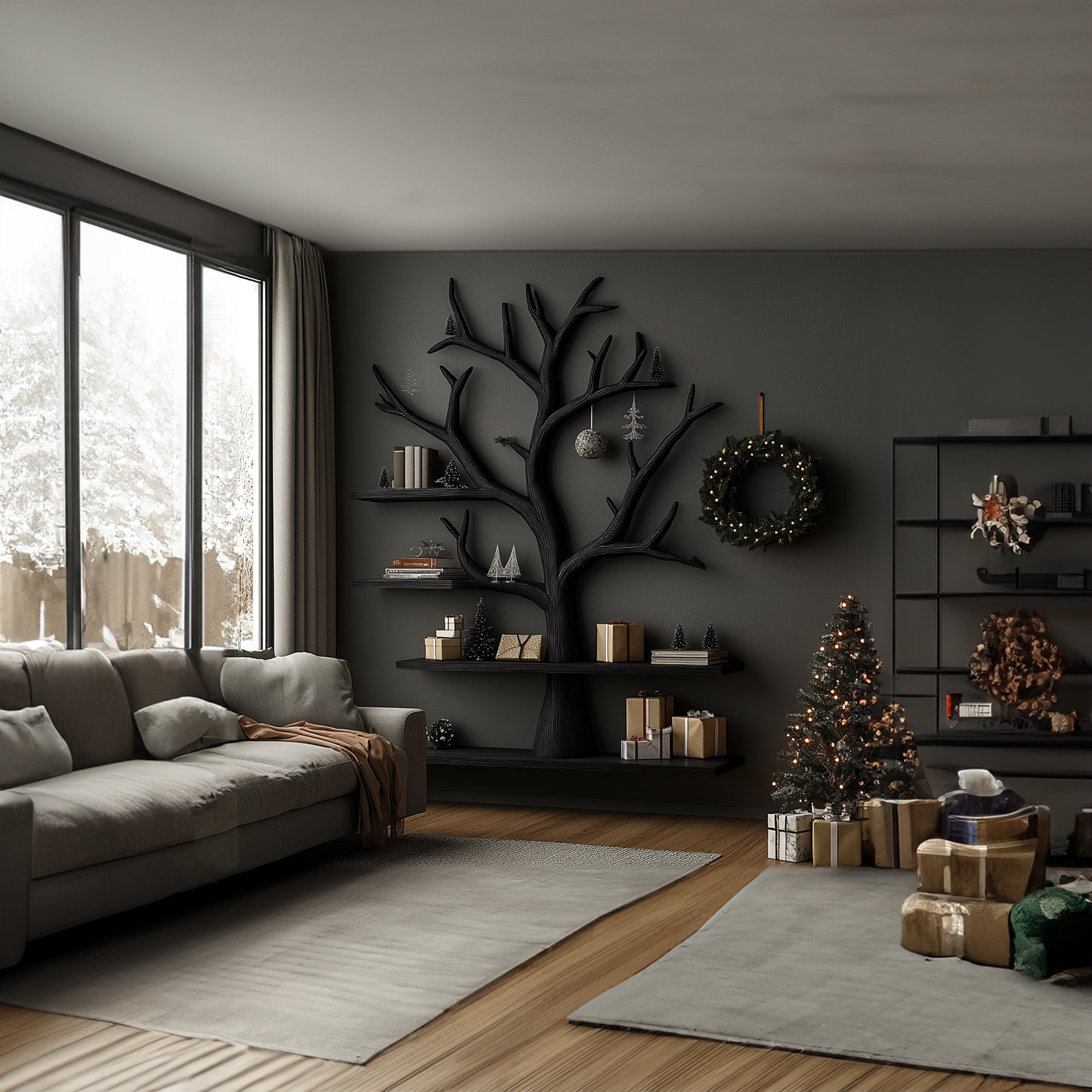 Rustic Tree Bookshelf Living Room Holiday Christmas Decor SINLKITB485